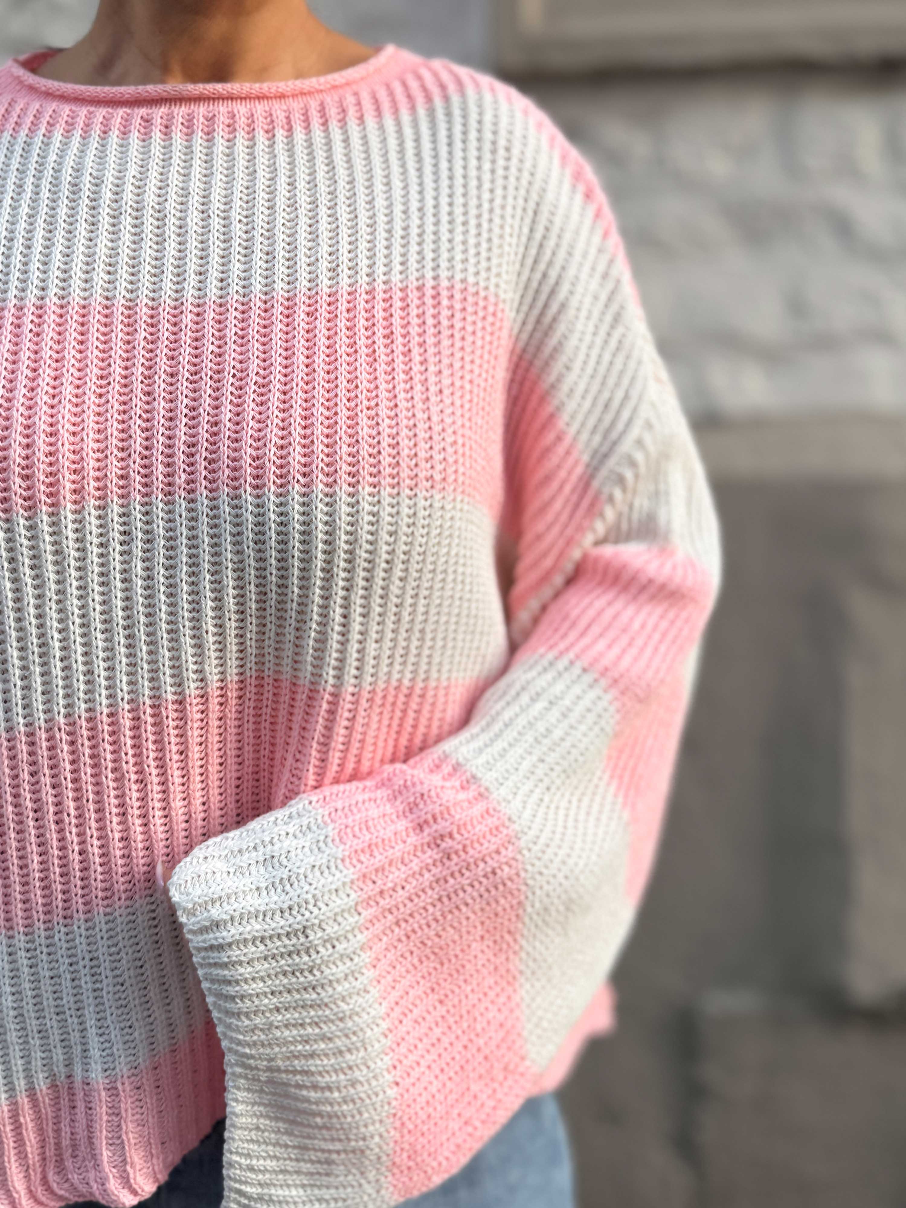 Gestreifter Strickpullover - Luisa - Rosa/Creme