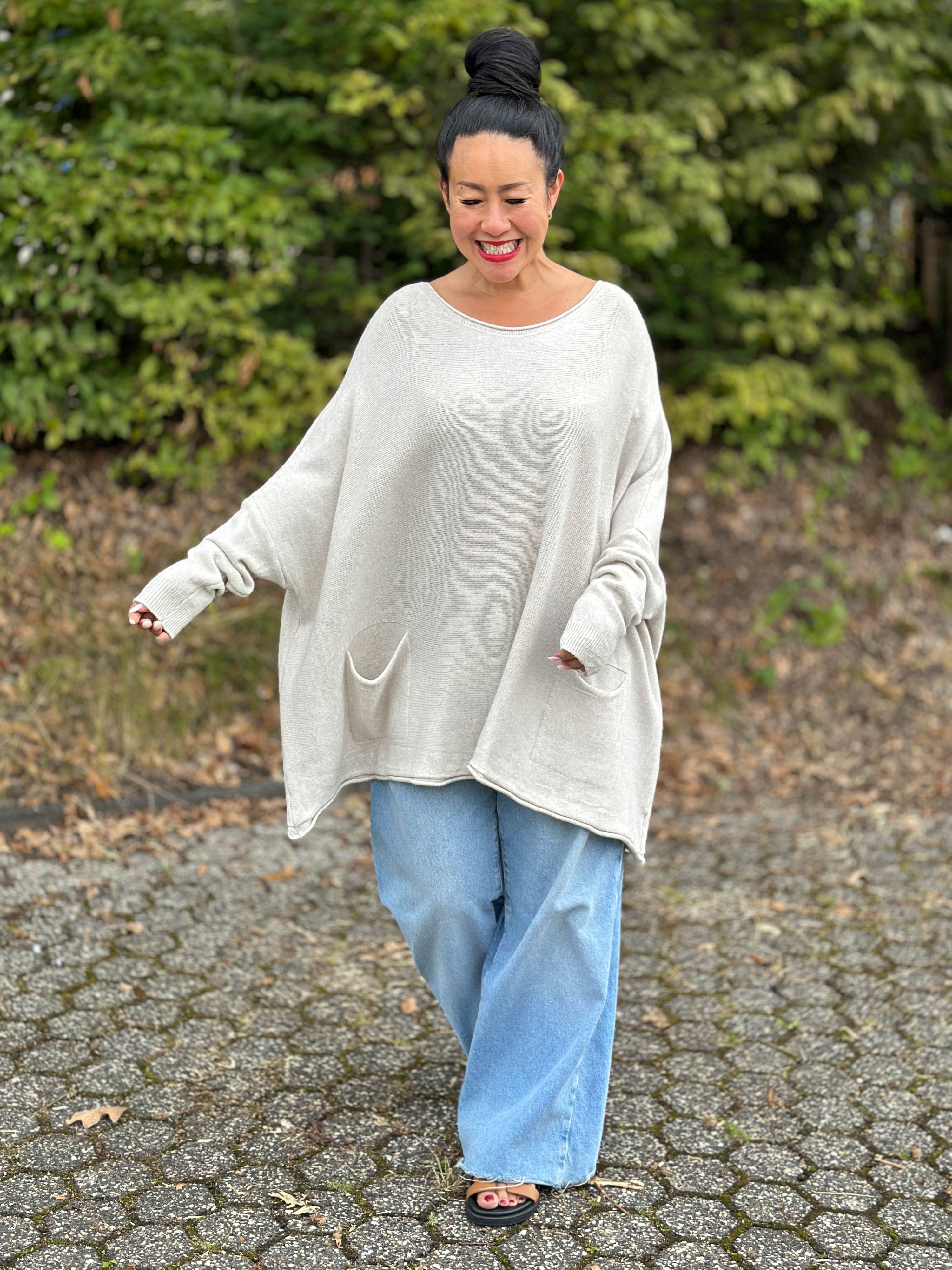 Oversize Viskose Pullover mit Taschen - Oatmeal