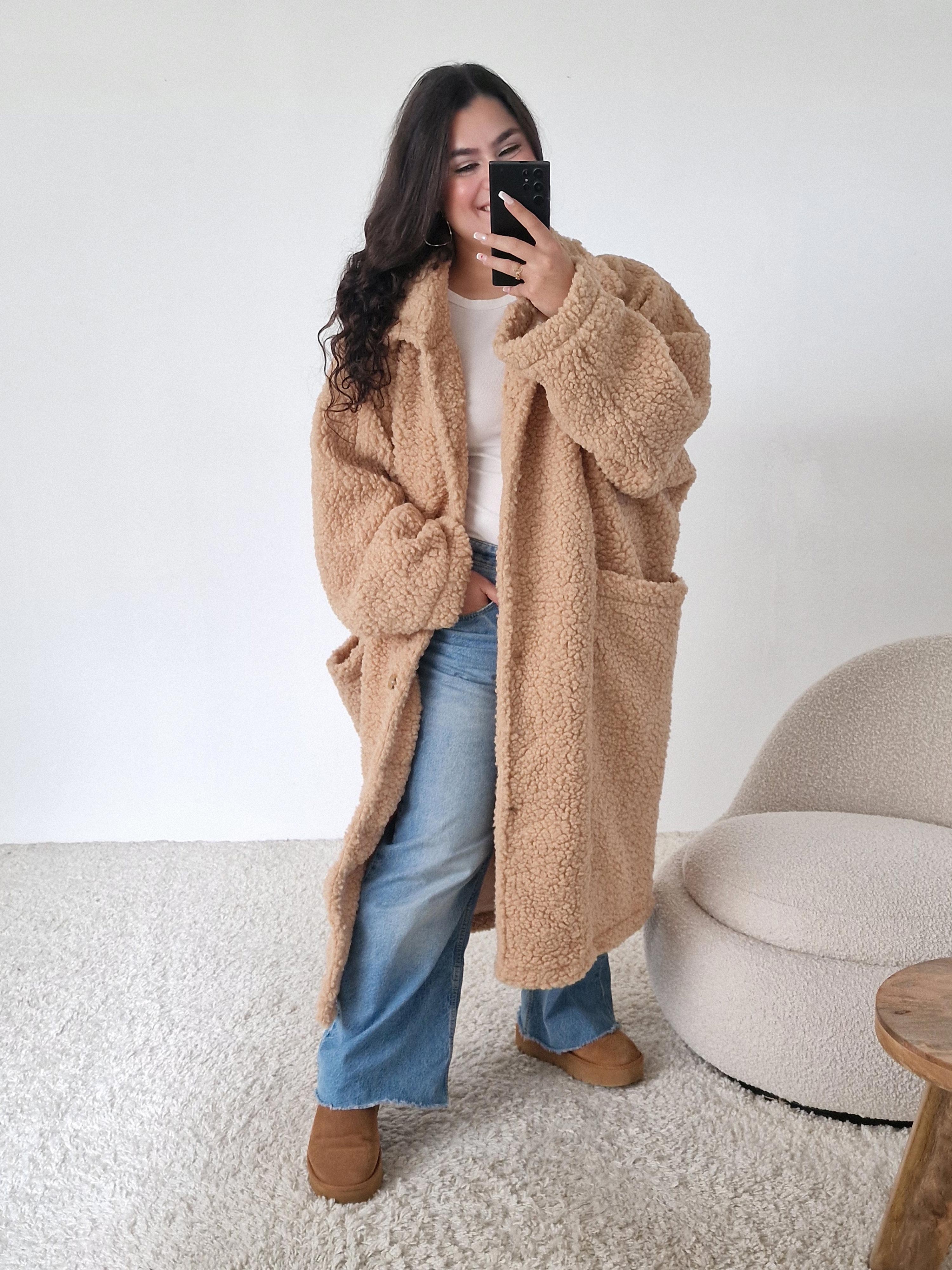 Teddylook Oversize Mantel mit Kragen - ICON - Oatmeal