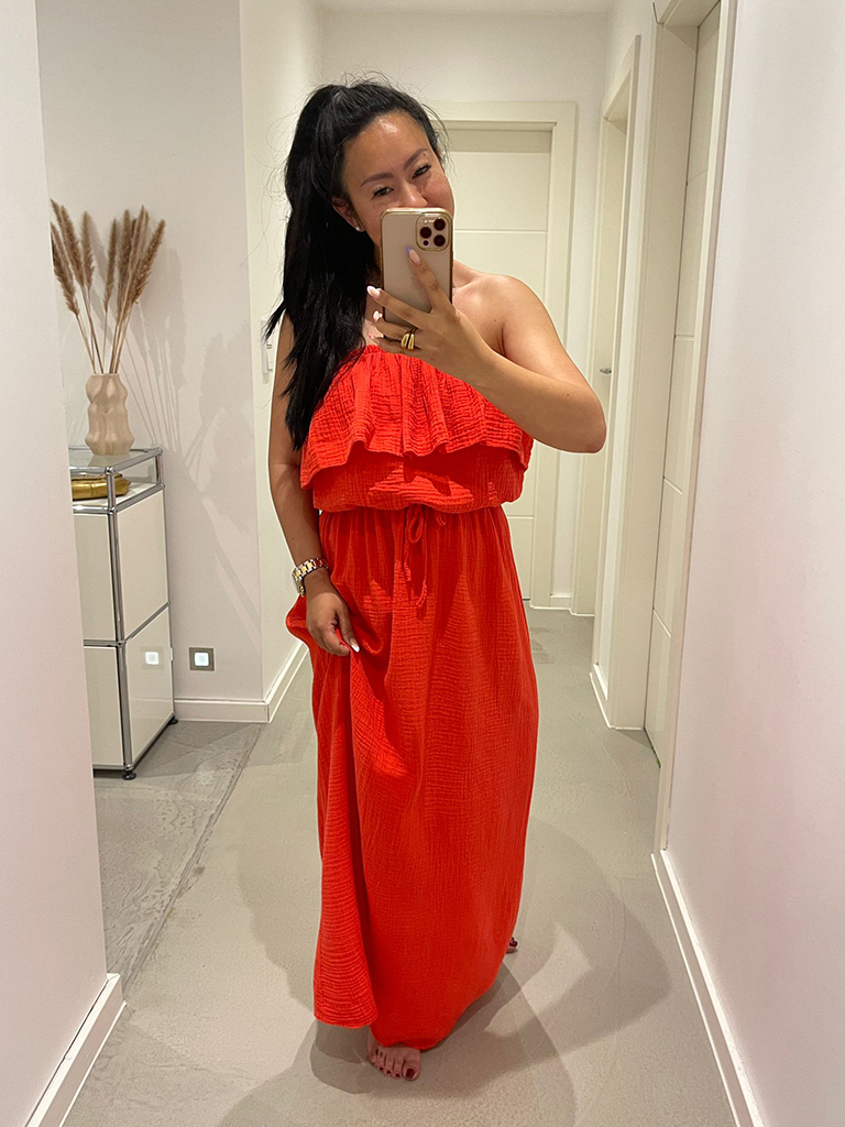 Musselin Kleid Off-Shoulder BALI - Watermelon