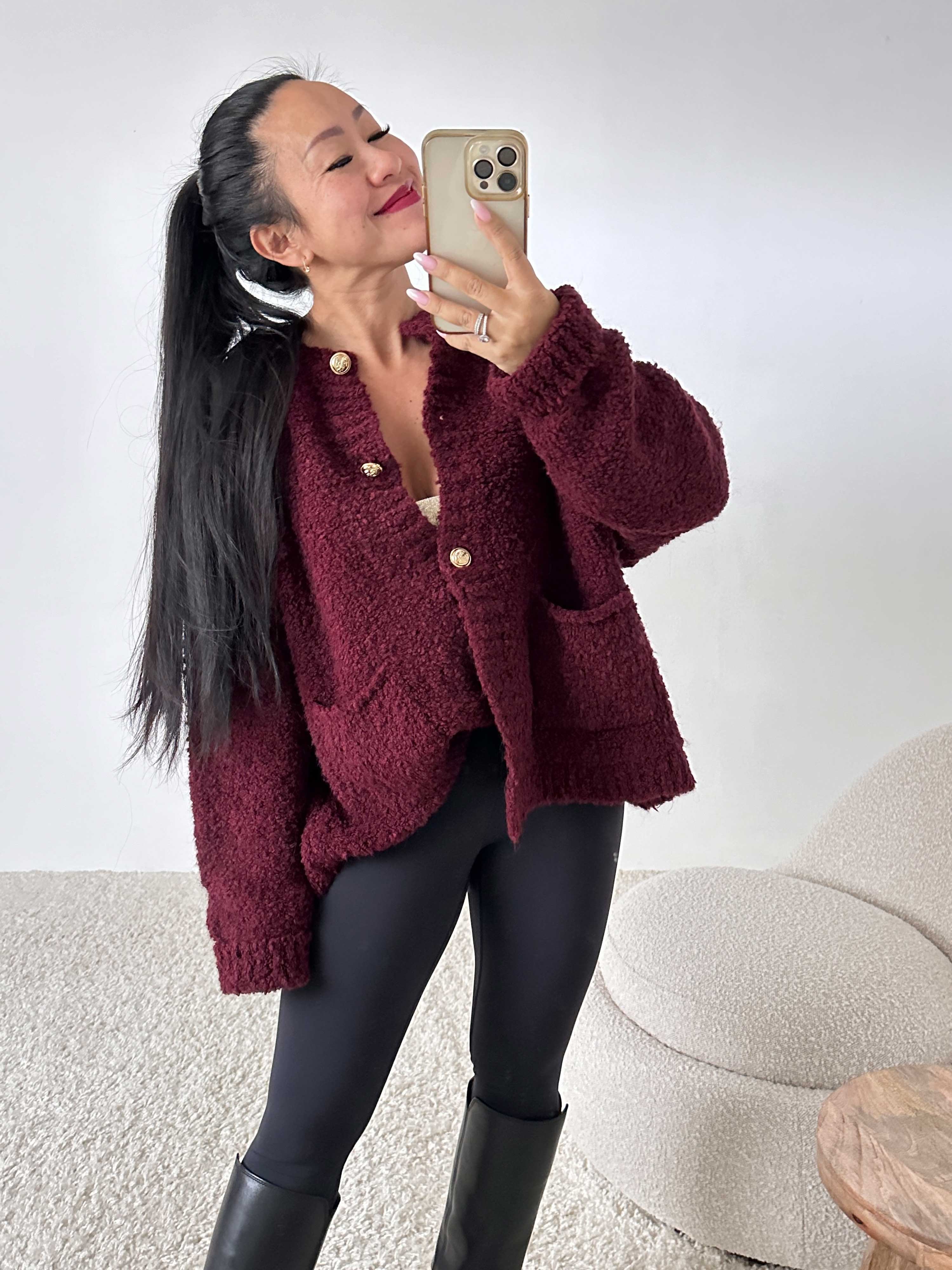 PREMIUM Bouclé Cardigan - Bordeaux