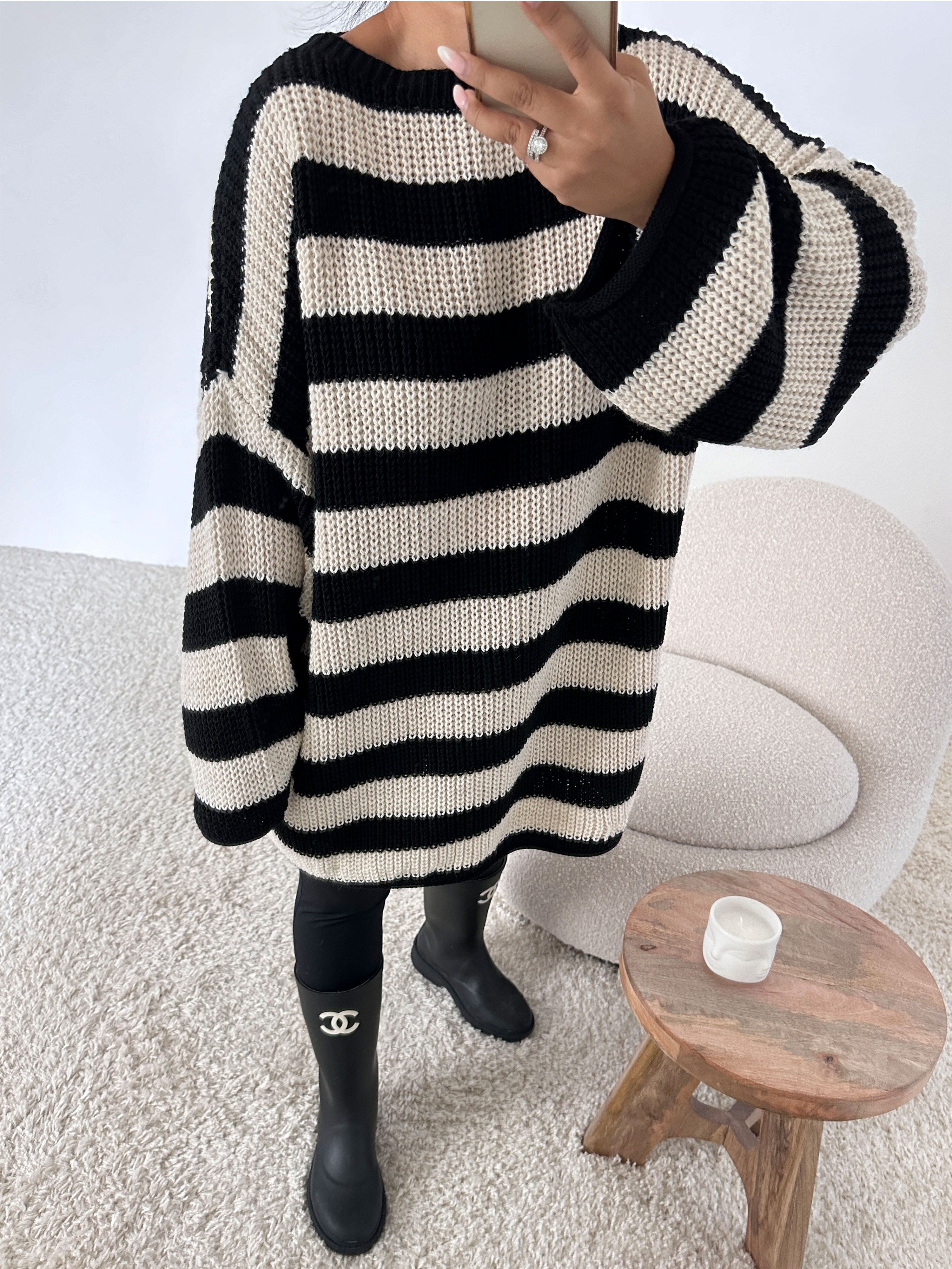 Schwerstrickpullover - STRIPES - Schwarz