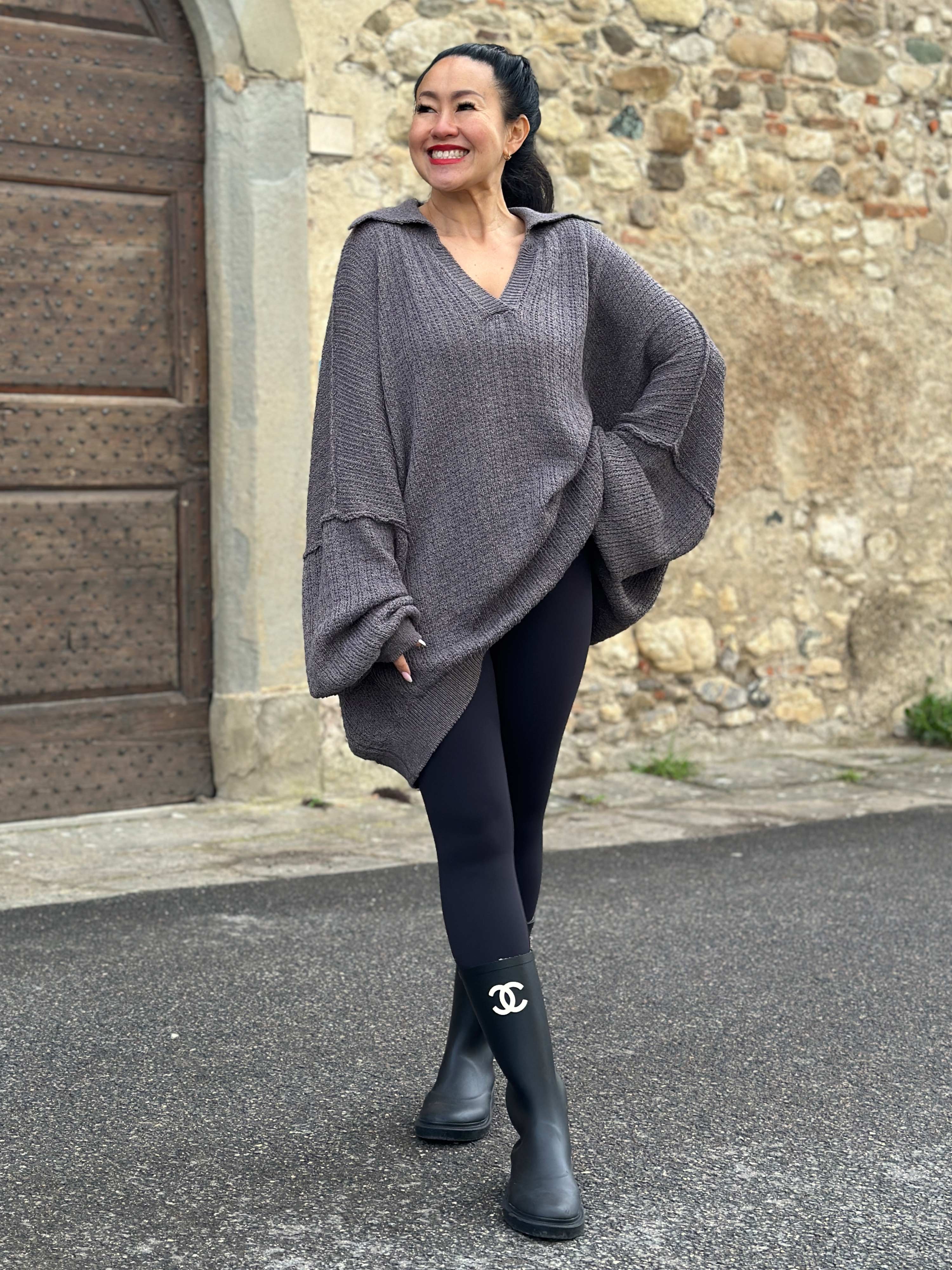 Oversize Häkelpullover MANACOR - Grau