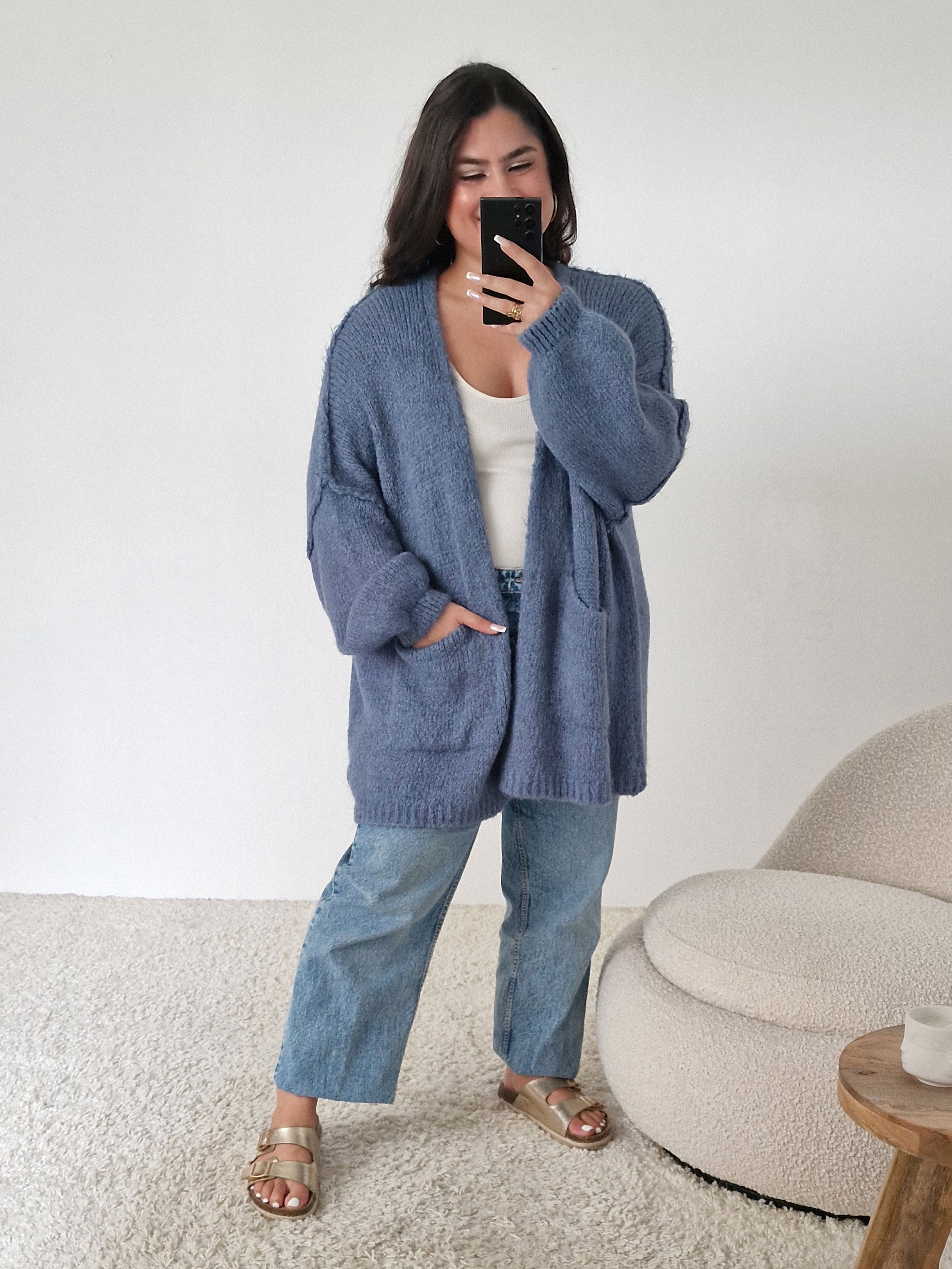 Oversize Cardigen mit Taschen - FLAUSCHI - Jeansblau