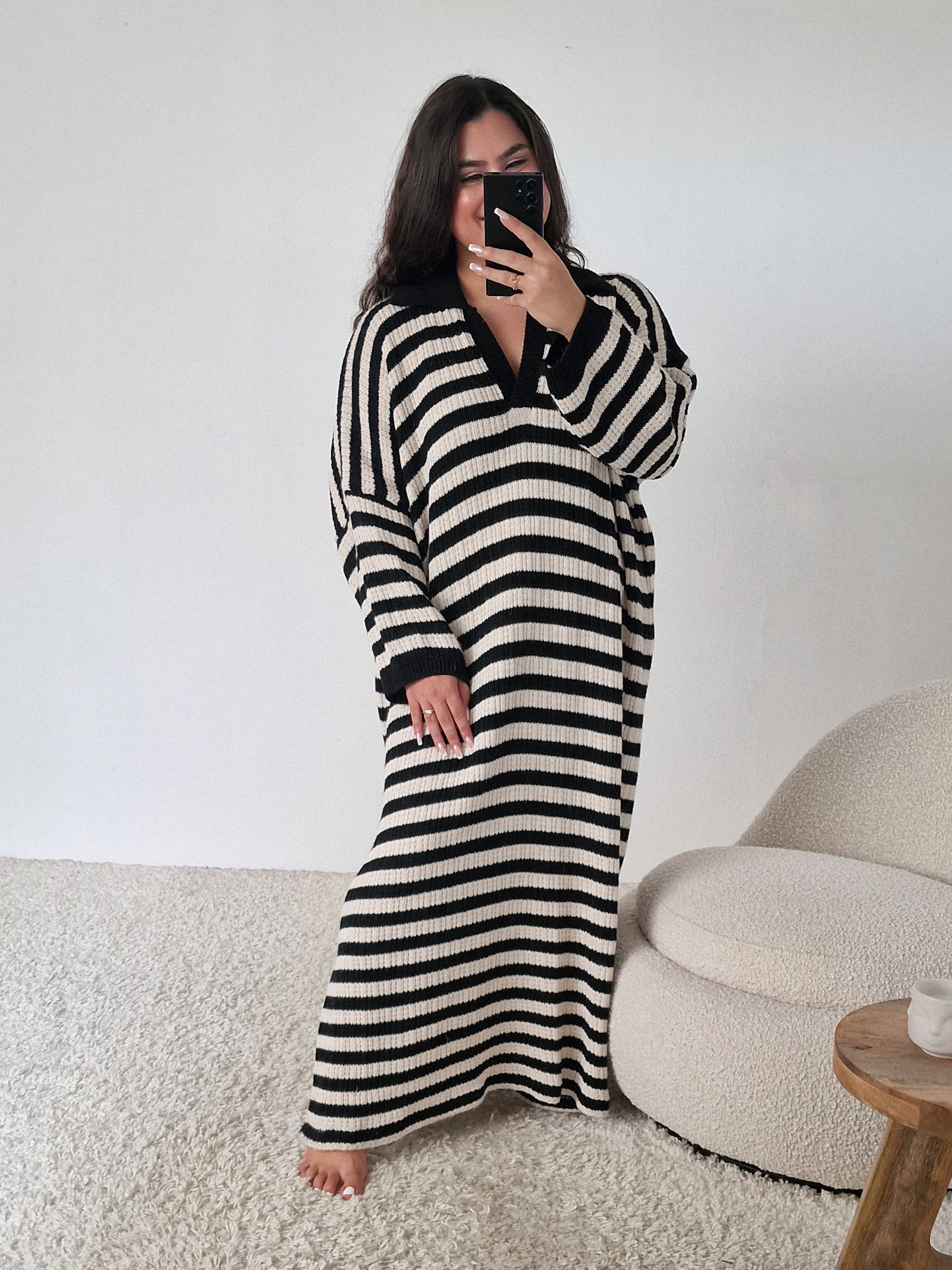 Langarm Strickkleid Santanyi - CURVY - STRIPES - Schwarz