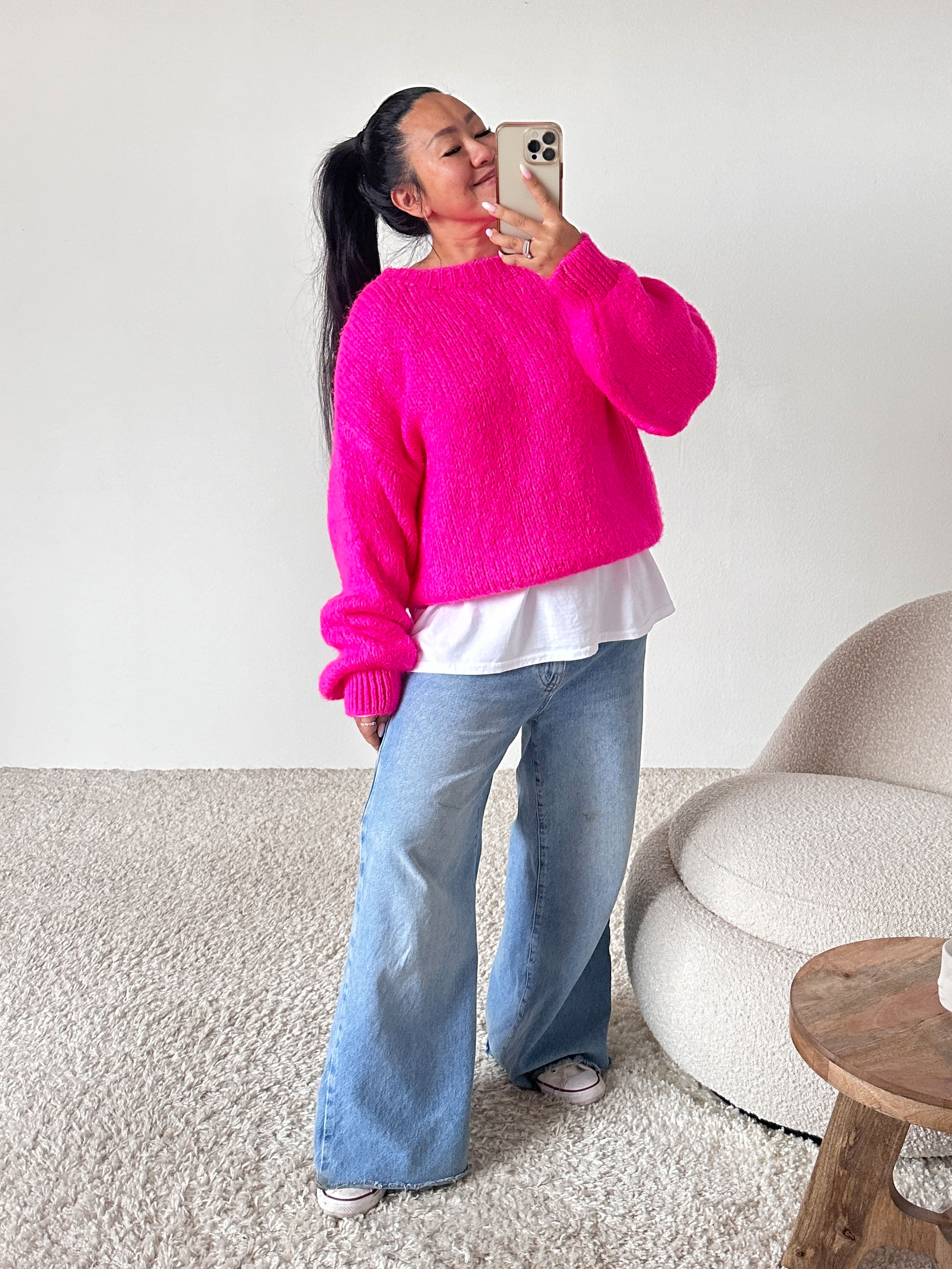 Strickpullover mit Rundhalsausschnitt - FLAUSCHI - Neon Pink