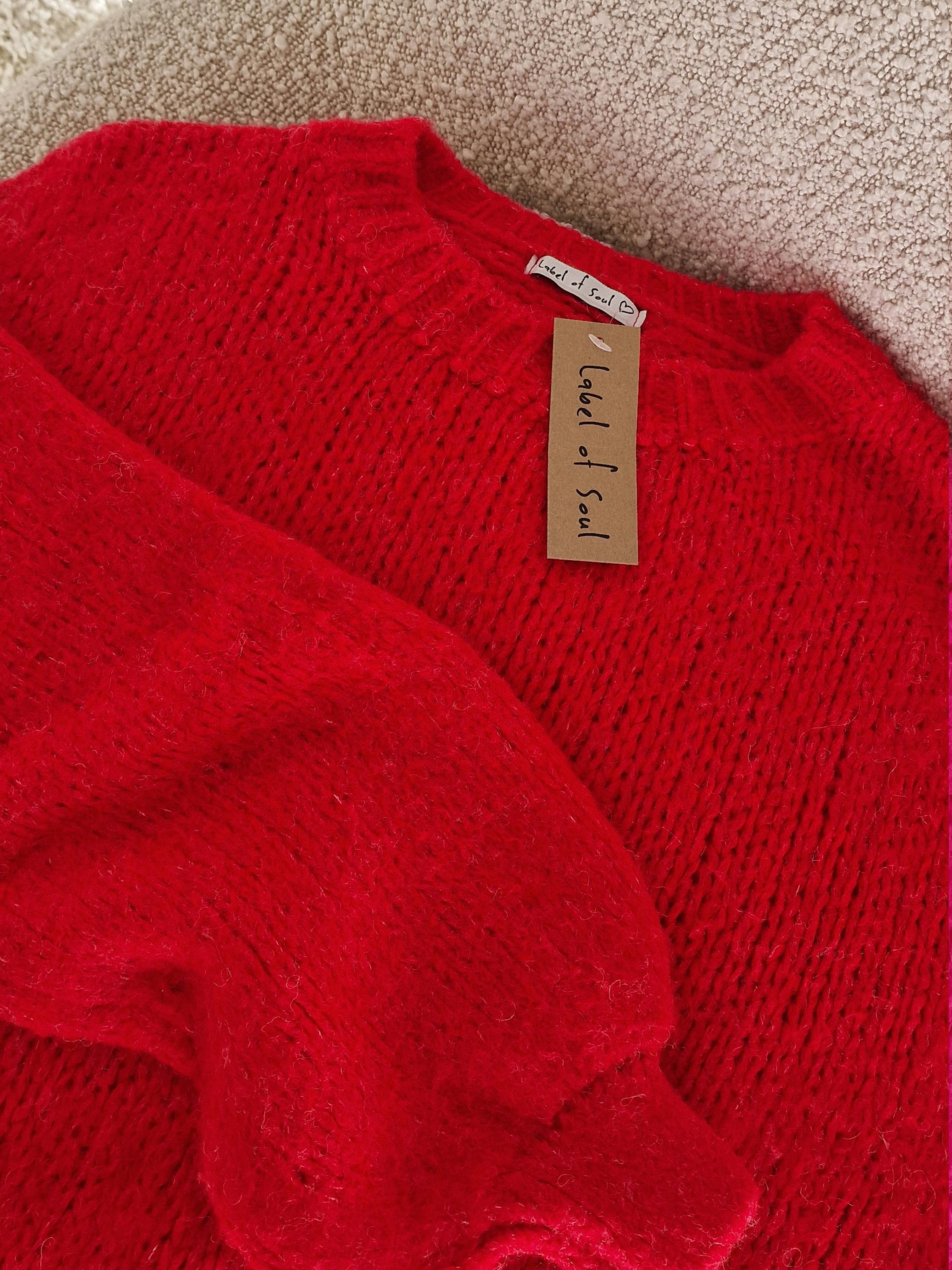 Strickpullover mit Rundhalsausschnitt - FLAUSCHI - Rot