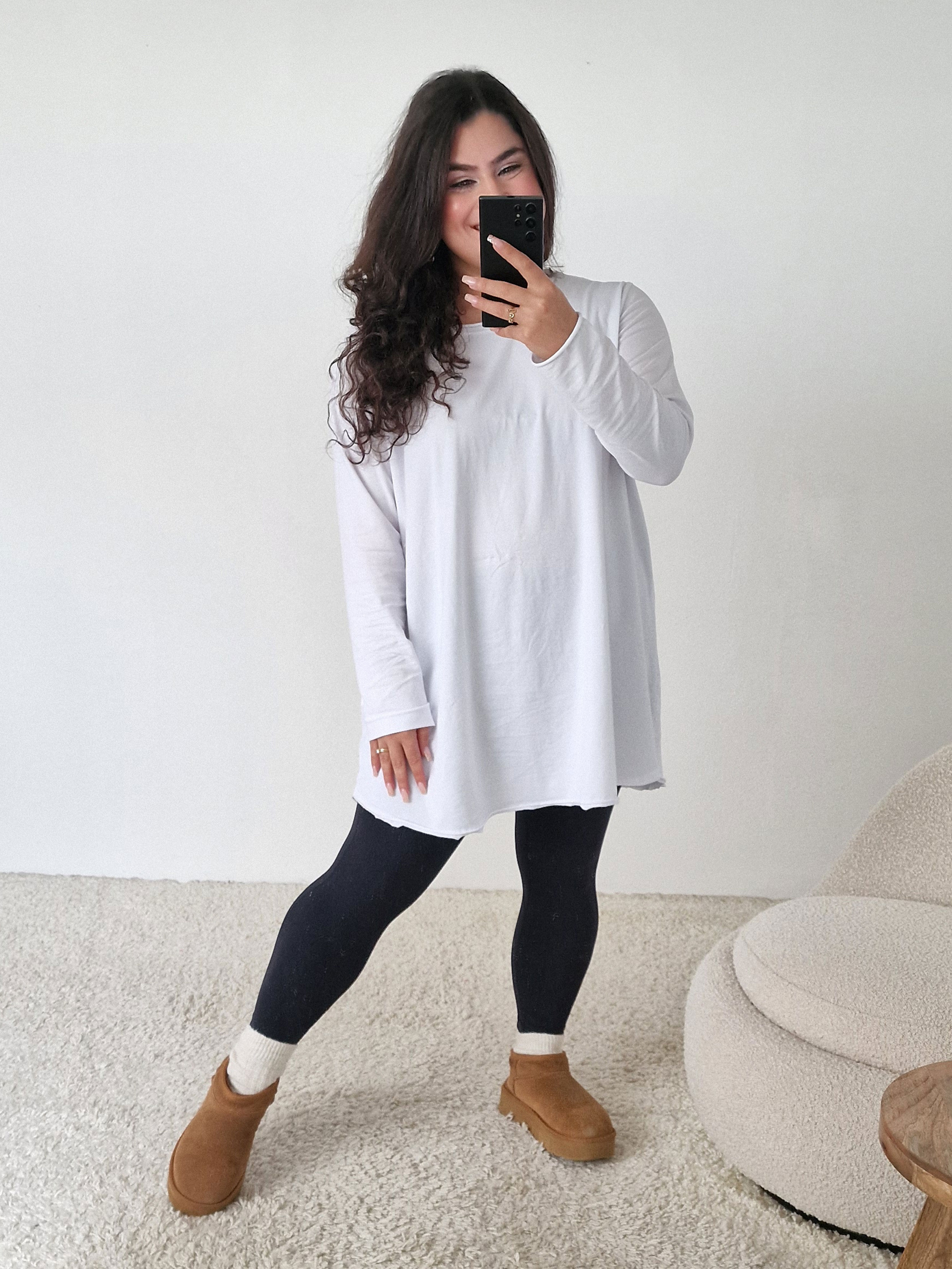 Basic Long Langarmshirt - Weiss