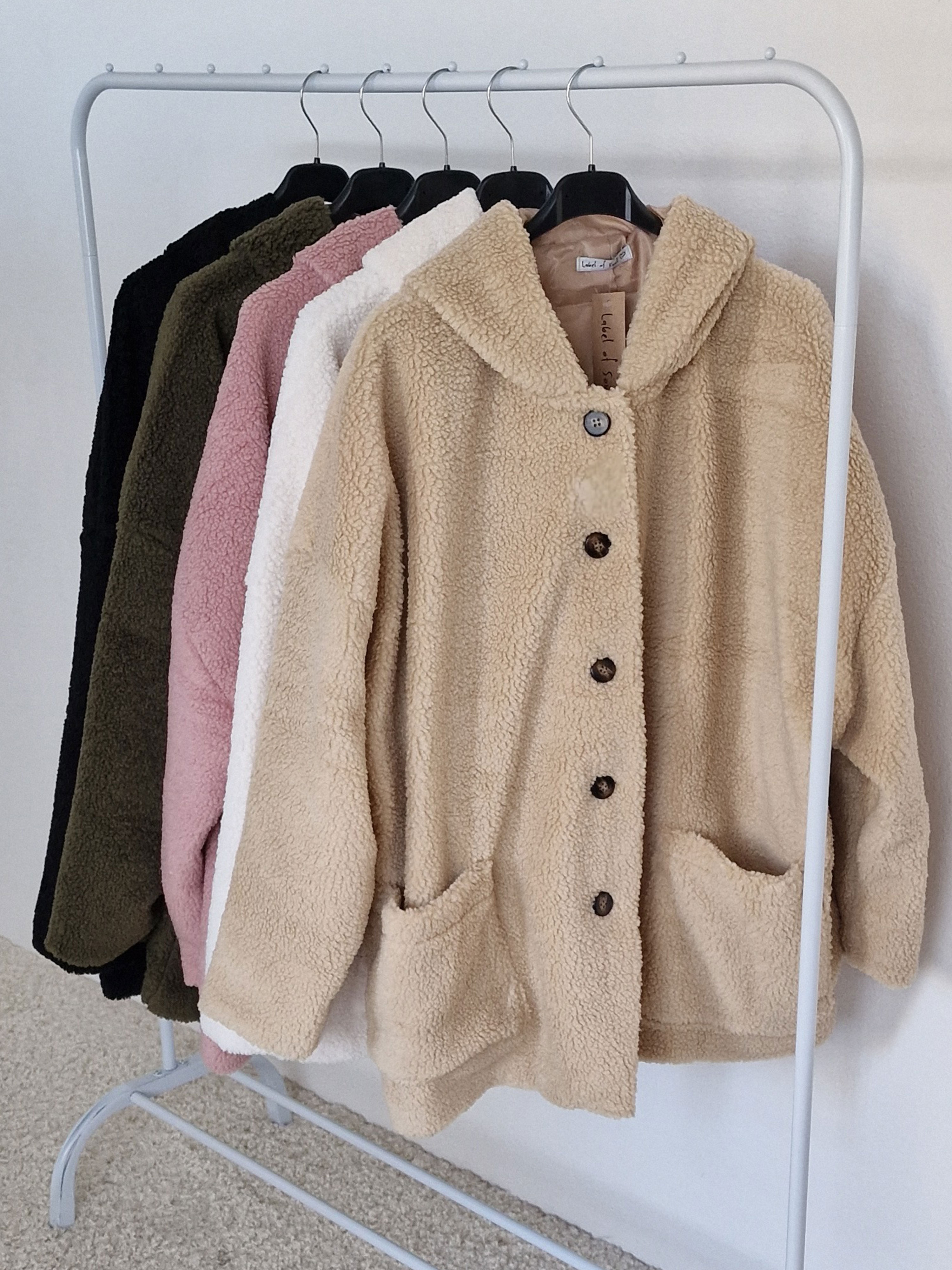 Teddylook Oversize Jacke mit Kapuze - Oatmeal