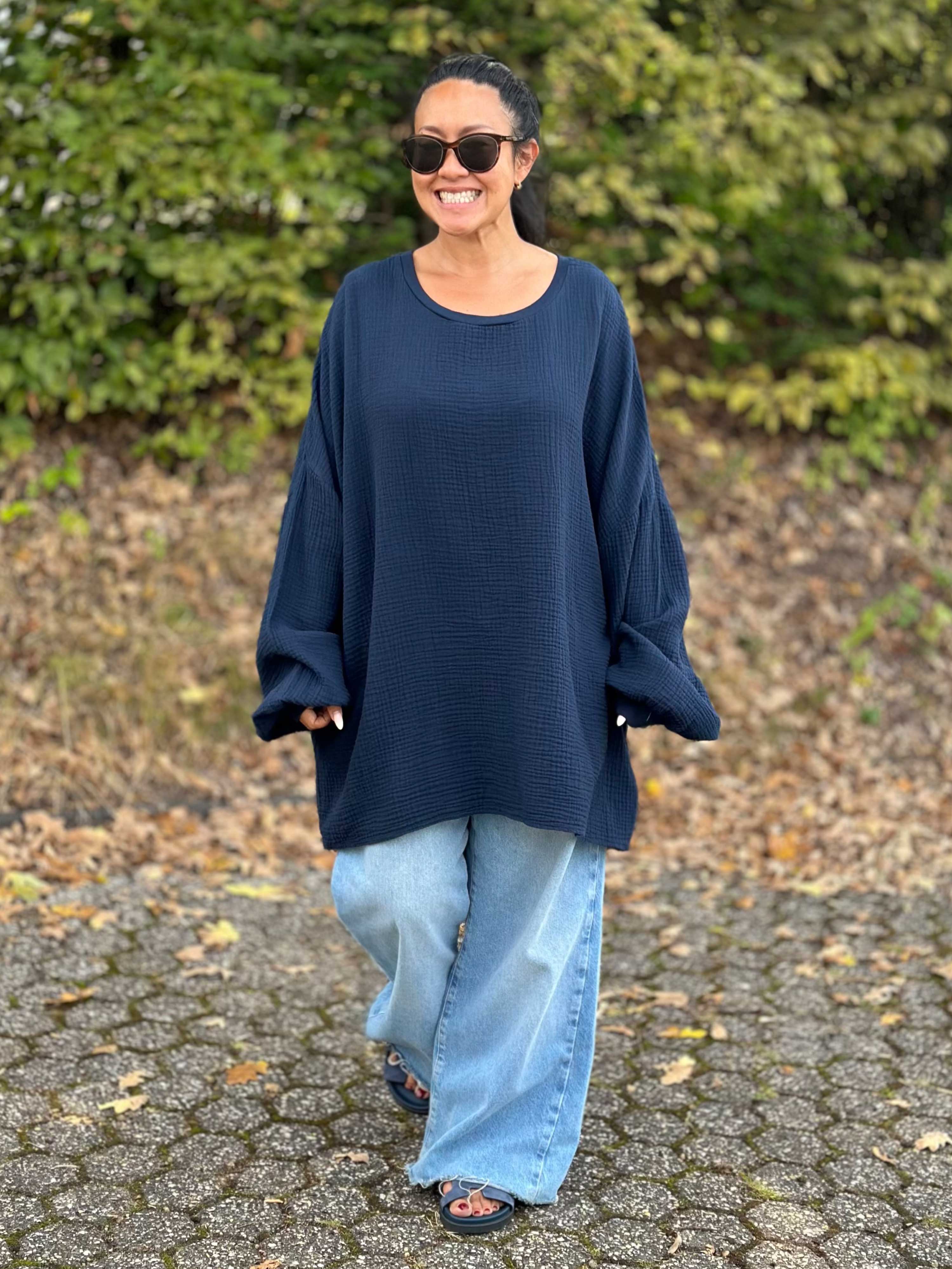 Musselin Oversize Sweatshirt - Navy