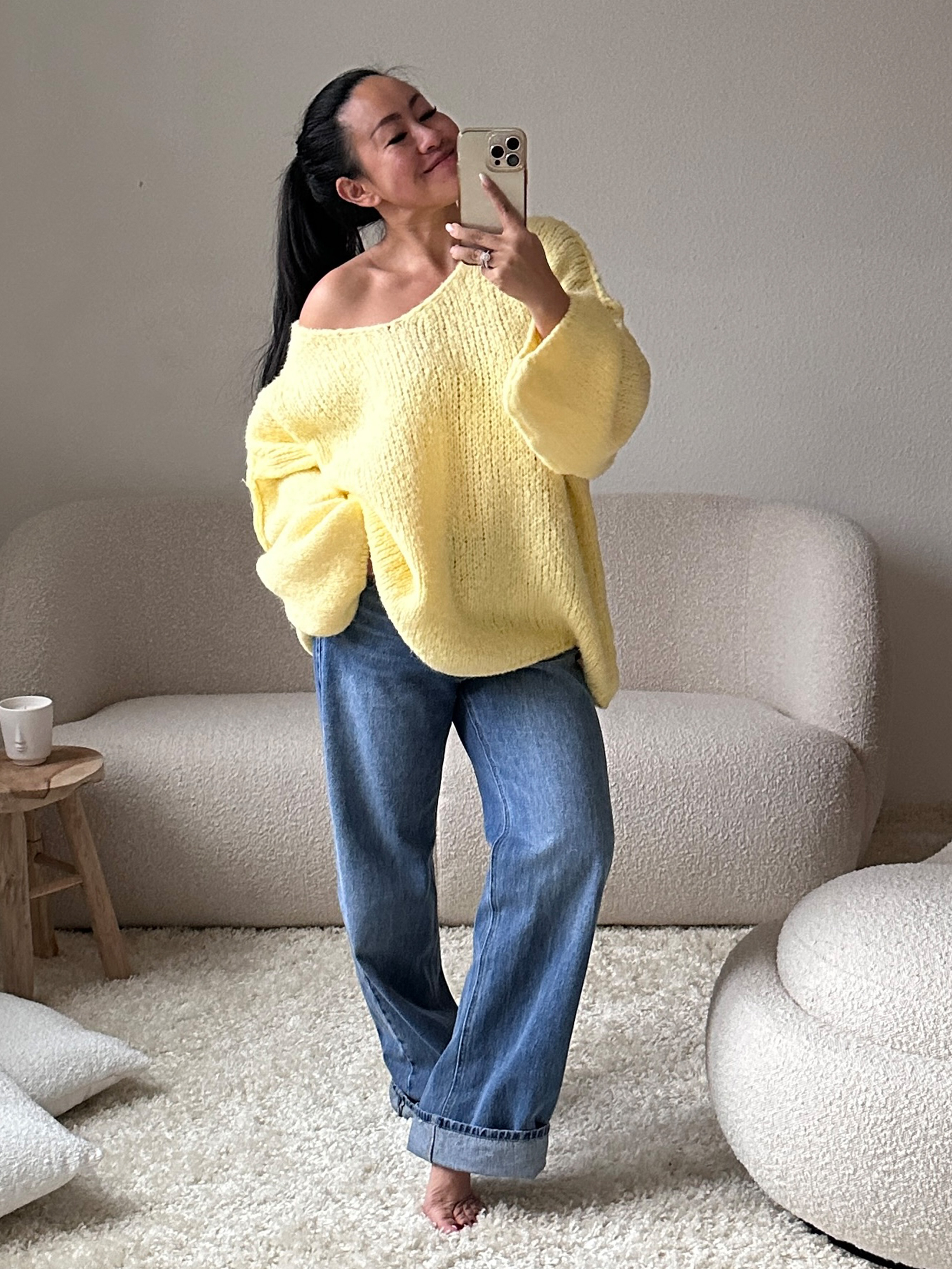 Oversize Strickpullover mit V-Ausschnitt - FLAUSCHI - Lemon