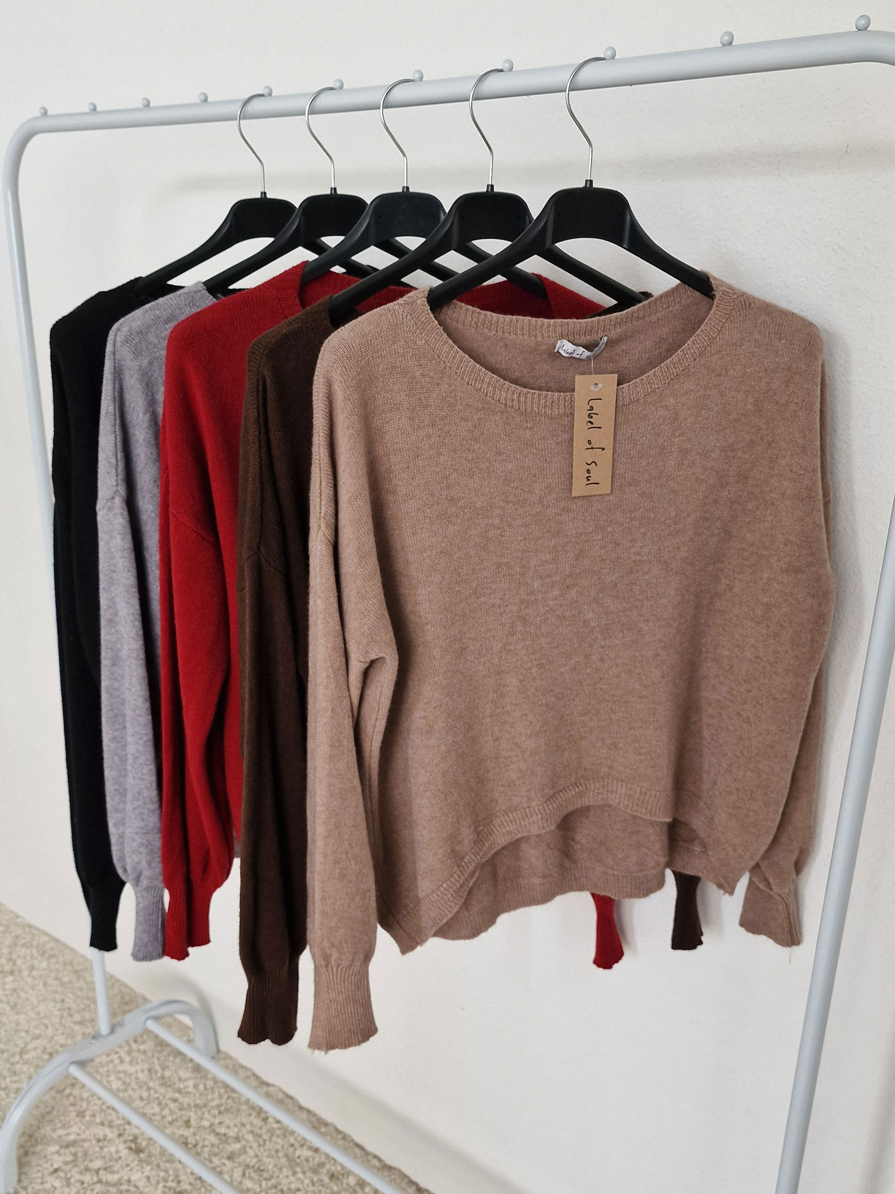 Cropped Viskose Pullover mit Rundhalsausschnitt - Camel