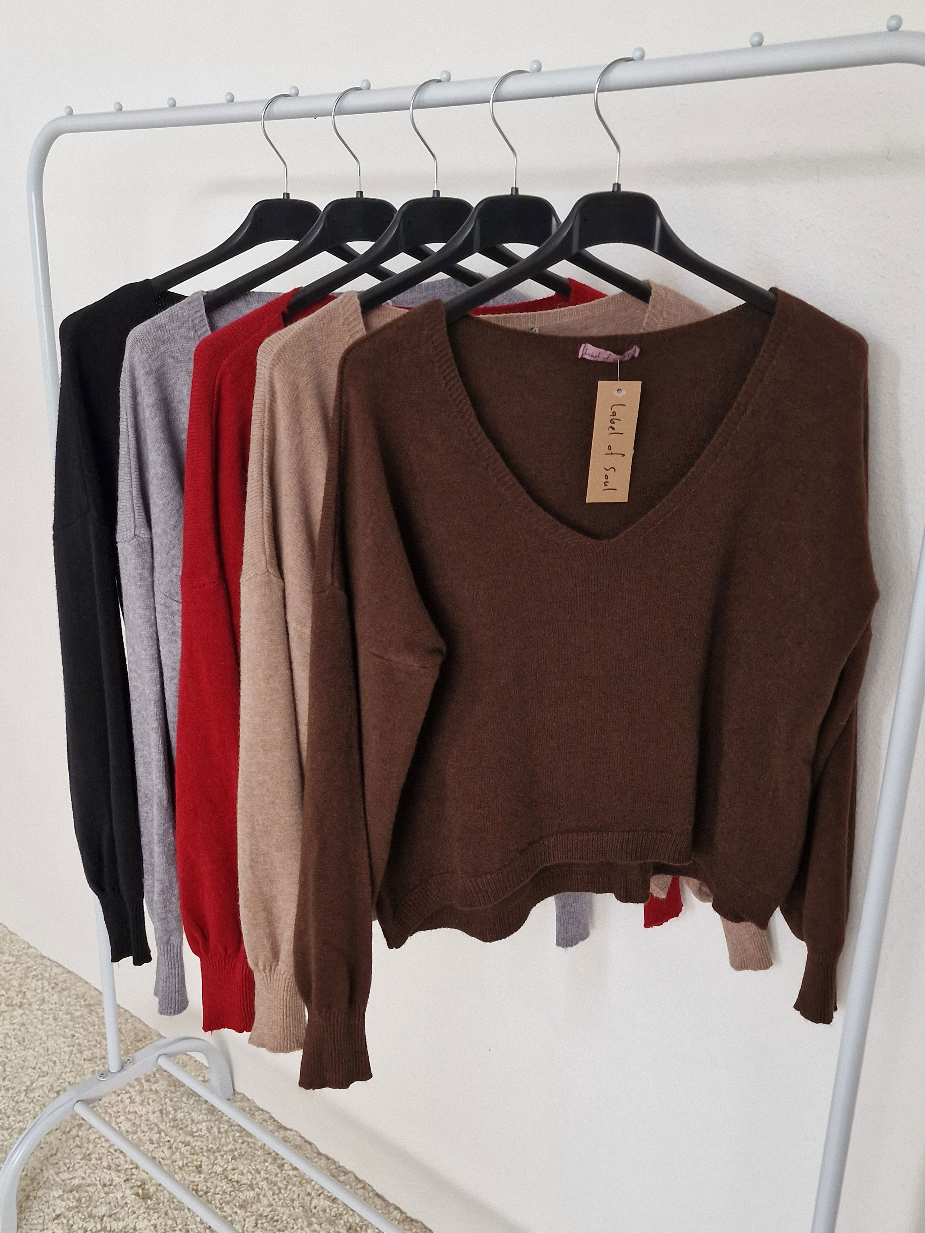 Cropped Viskose Pullover mit V-Ausschnitt - Schoko