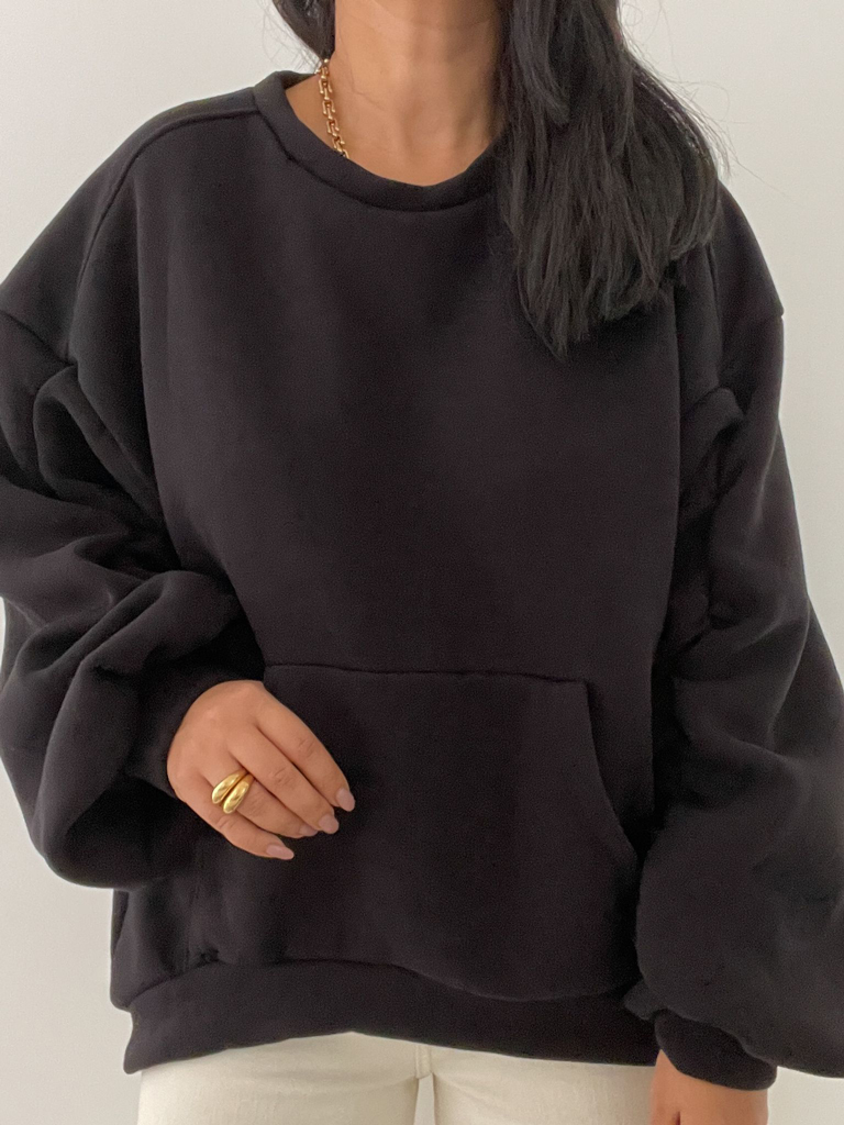 Sweater mit gerafften Ärmeln - Schwarz