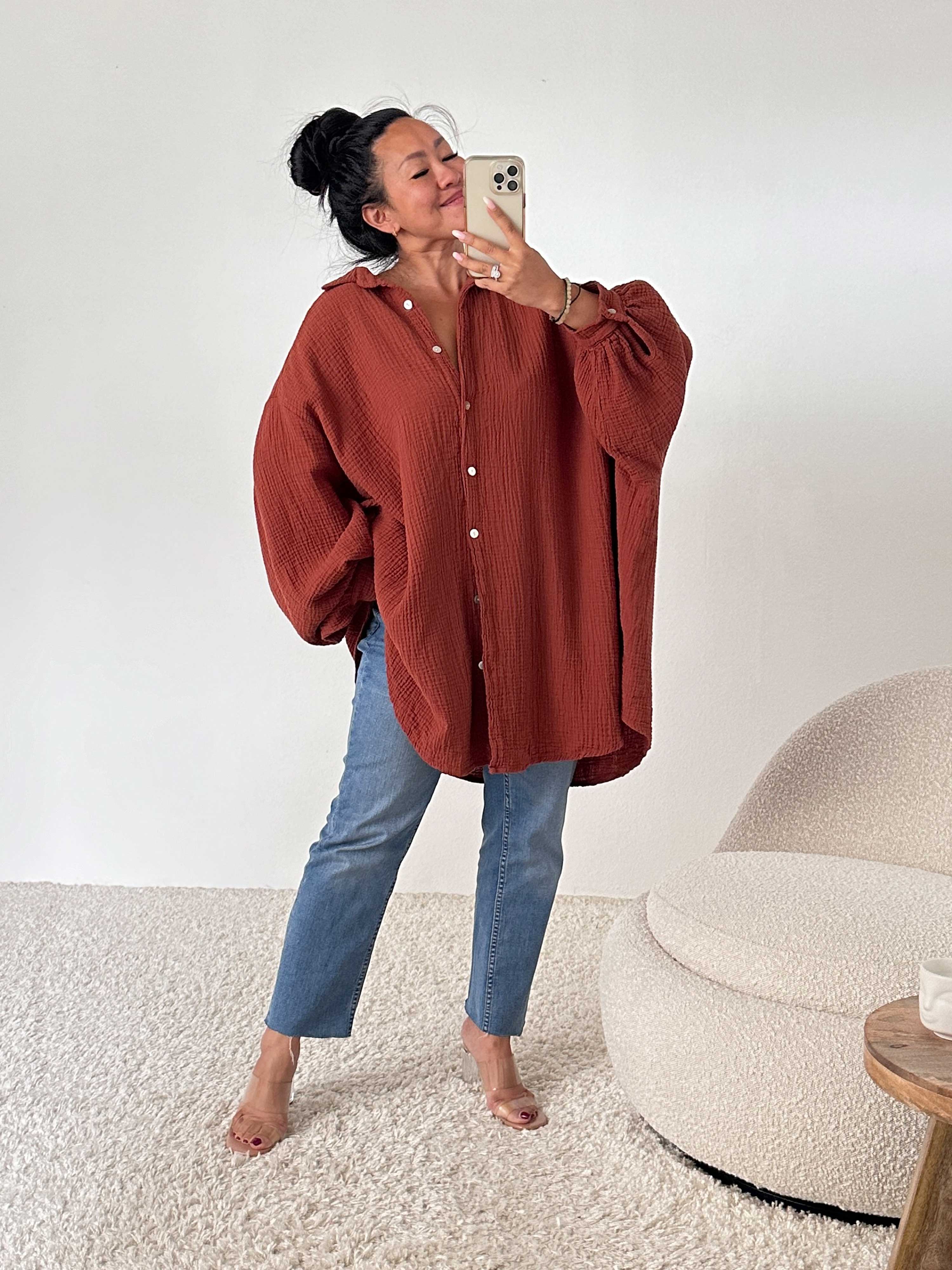 Musselin Long Oversize Bluse - Must Have - Cinnamon