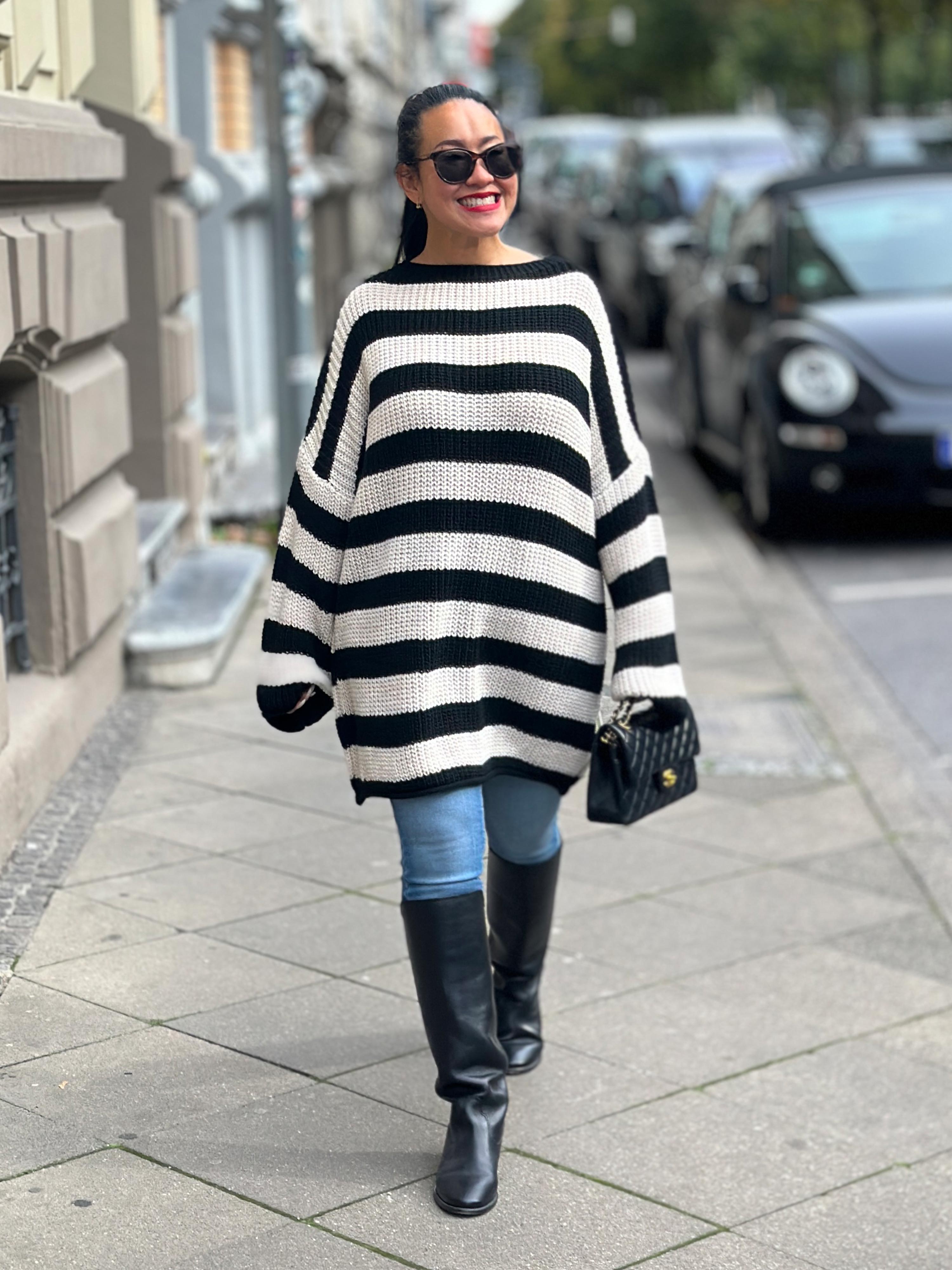 Schwerstrickpullover - STRIPES - Schwarz