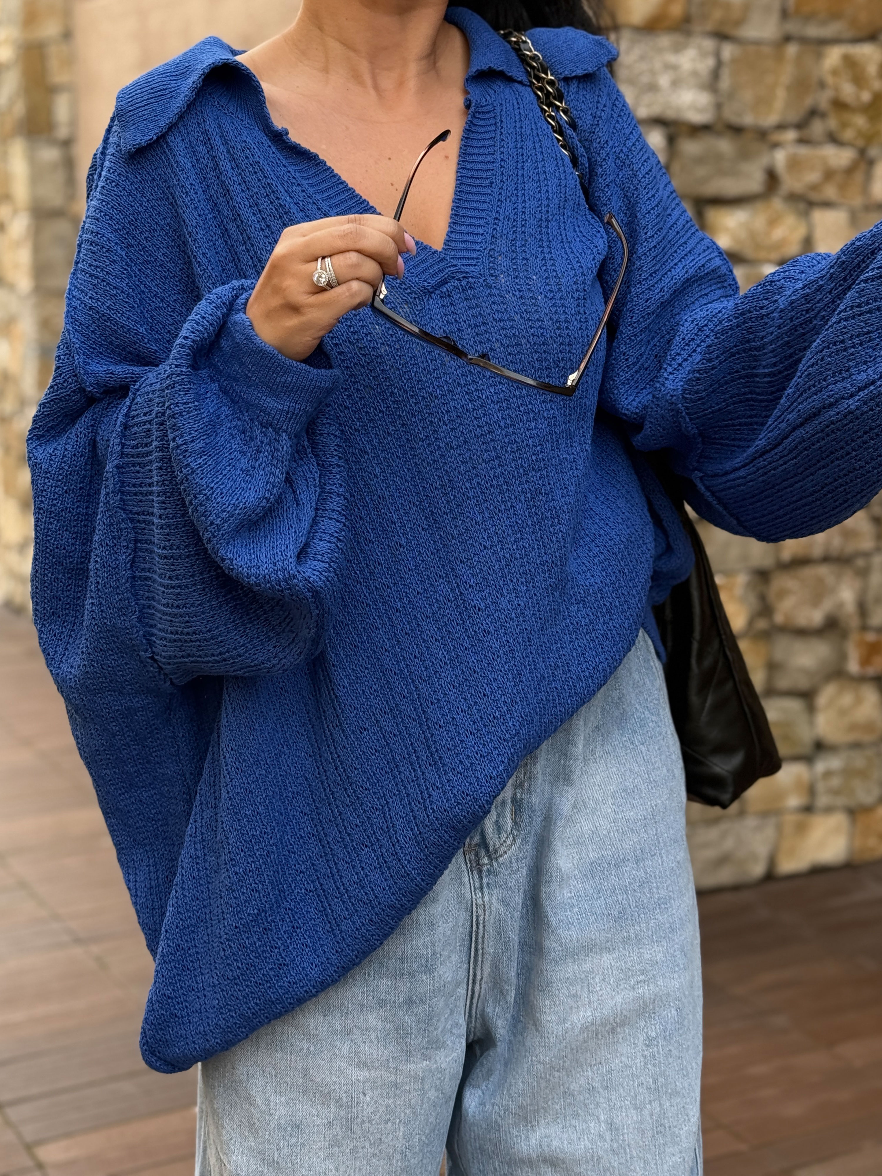 Oversize Häkelpullover MANACOR - Royalblau