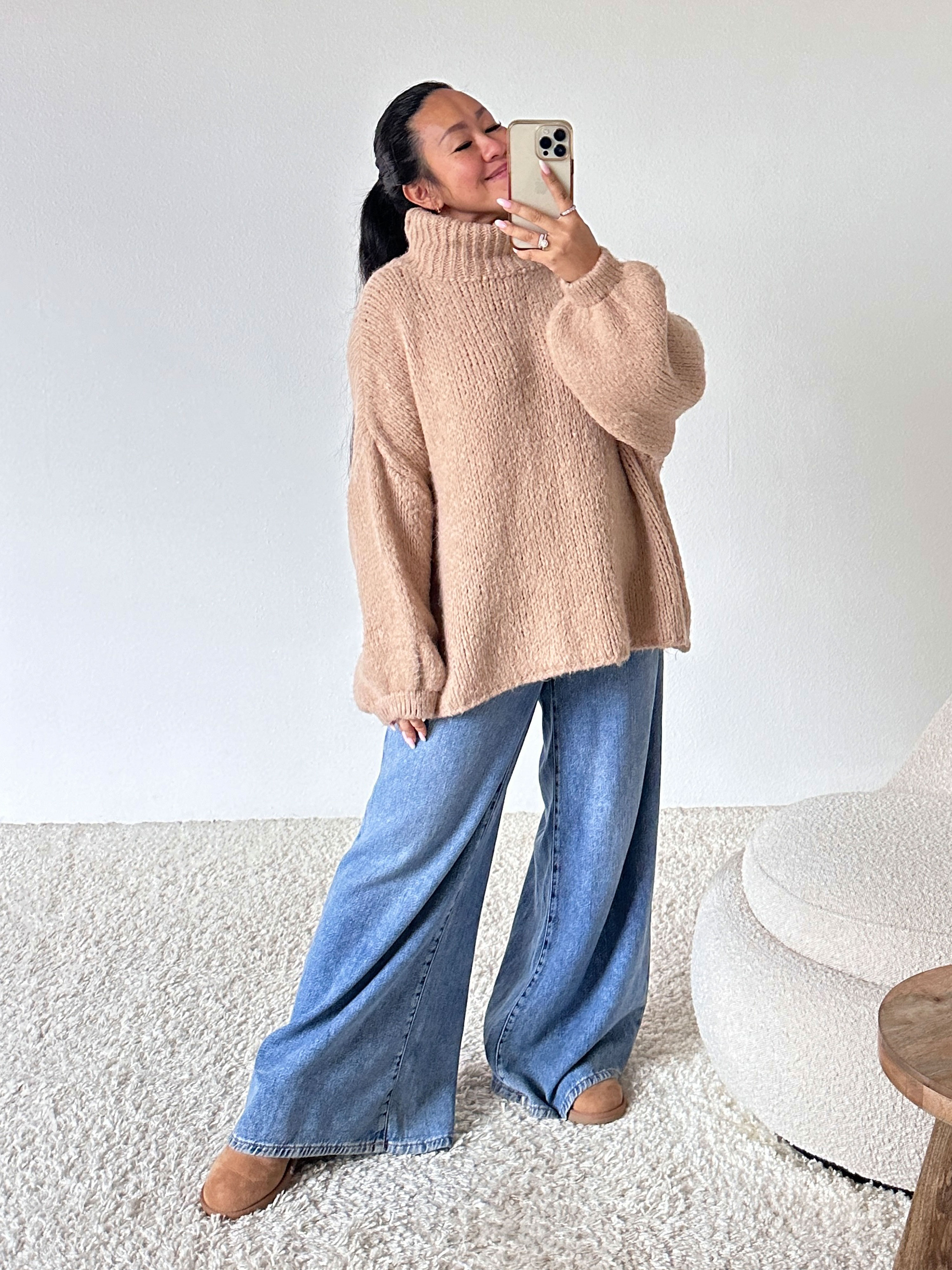 Oversize Pullover mit Schalkragen - FLAUSCHI - Oatmeal