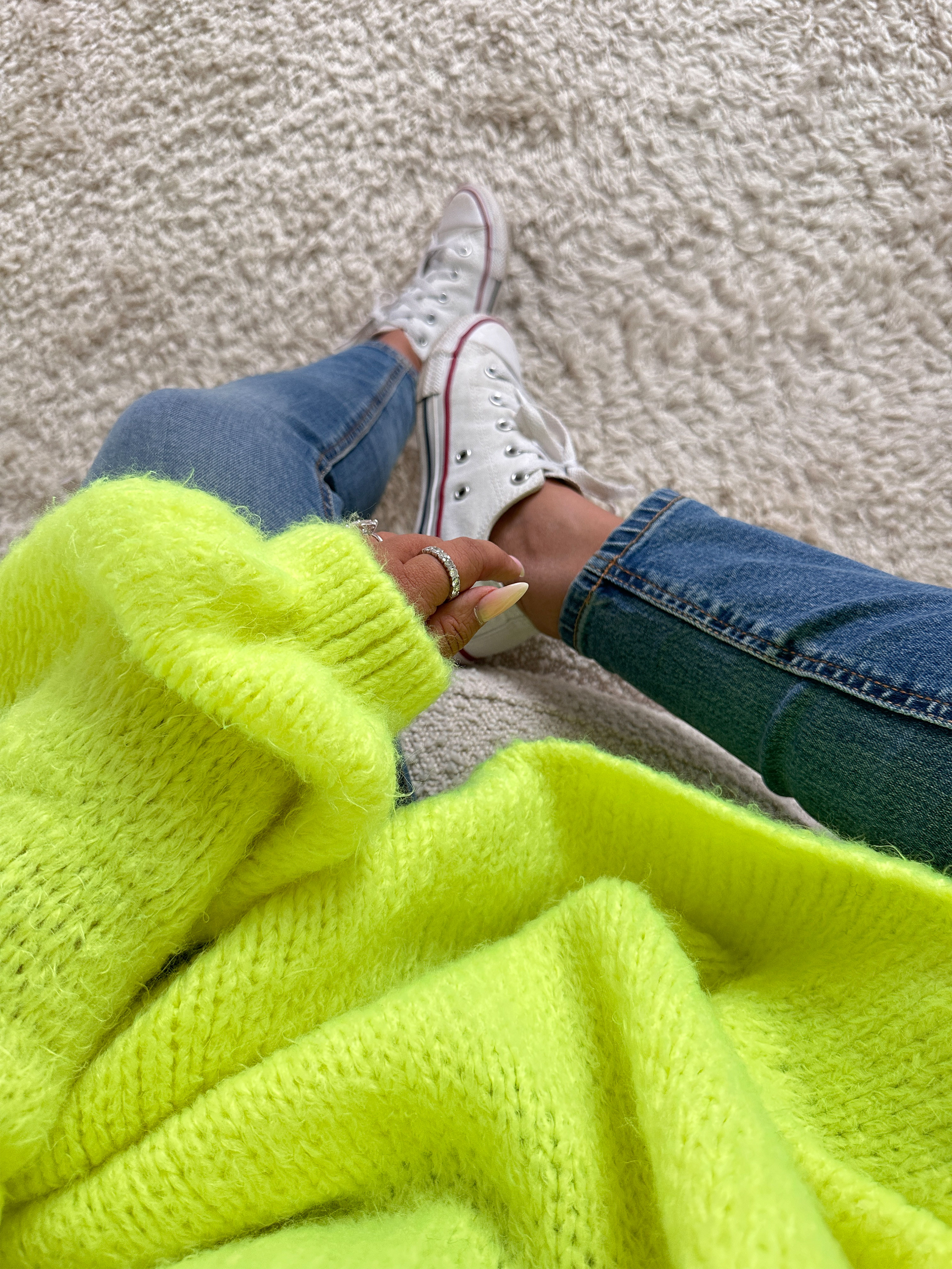 Oversize Strickpullover mit Stehkragen FLAUSCHI - TALL - Neon Gelb