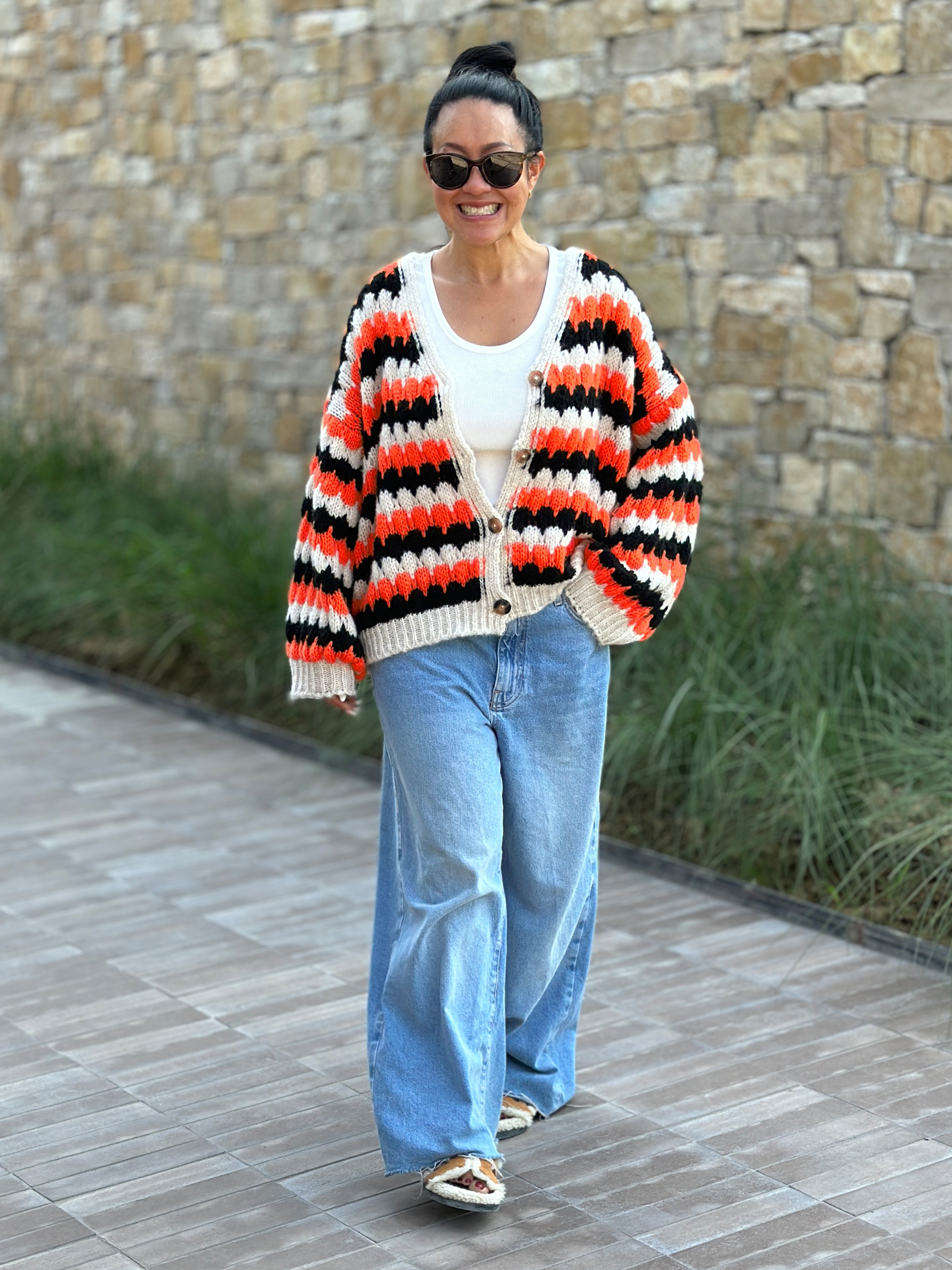 Strickjacke - STRIPES - Spicy Orange