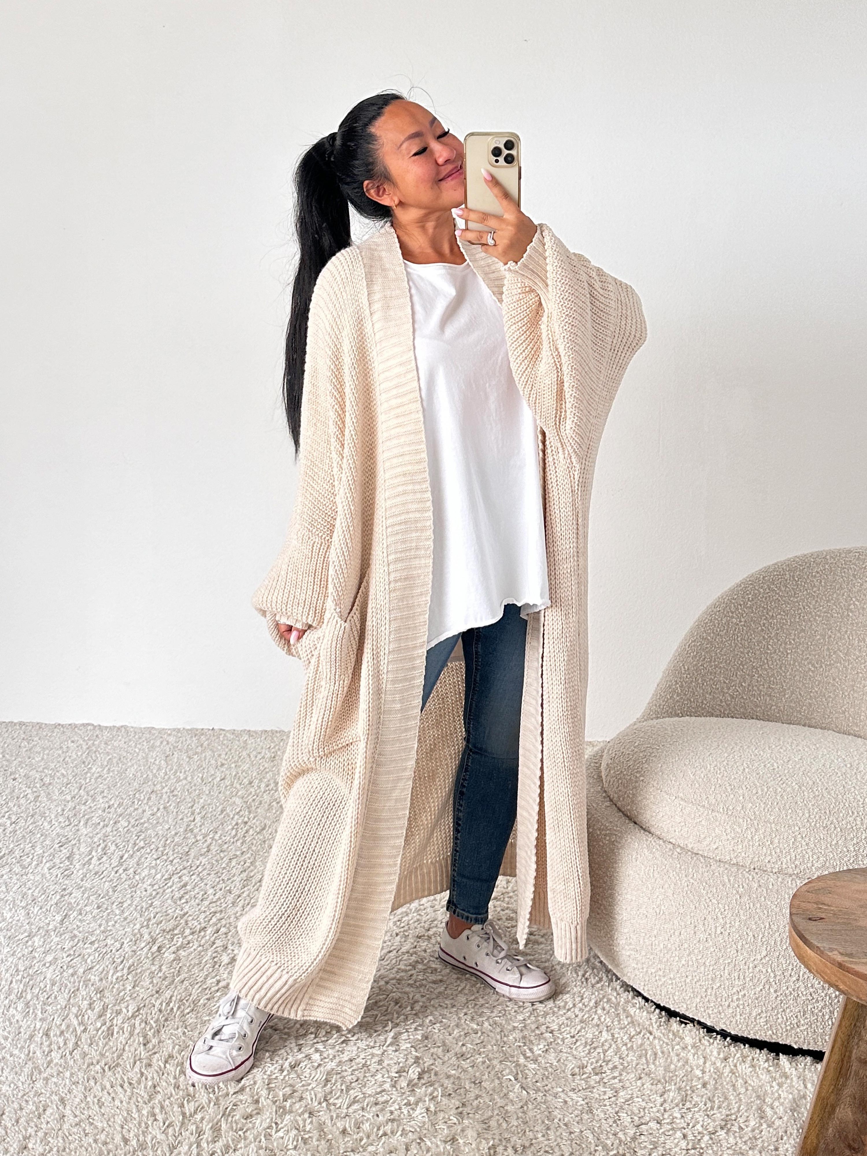 Basic Oversize Strickmantel - Creme