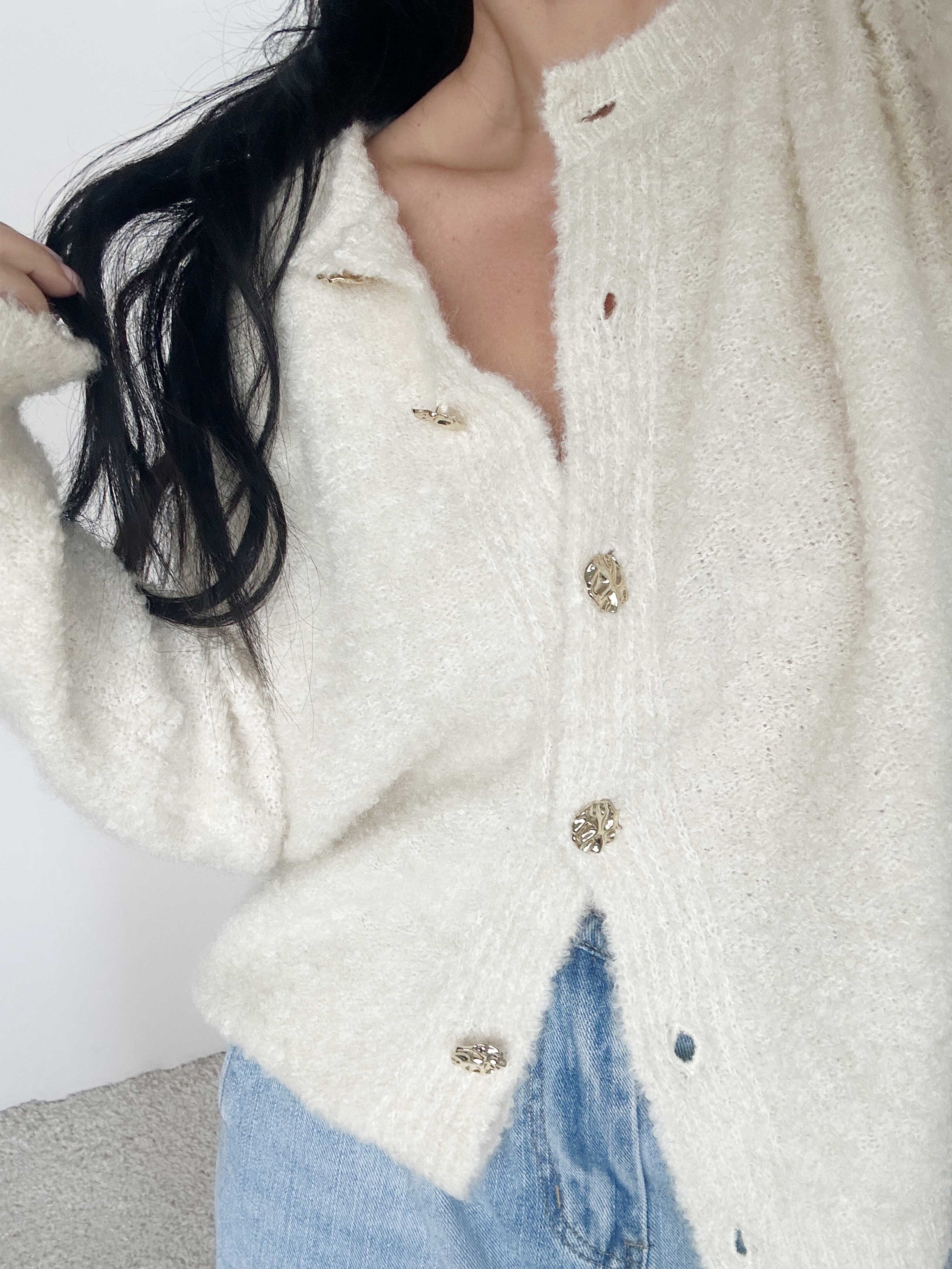 Cardigan mit Rundhalsausschnitt - BUTTONI - Creme