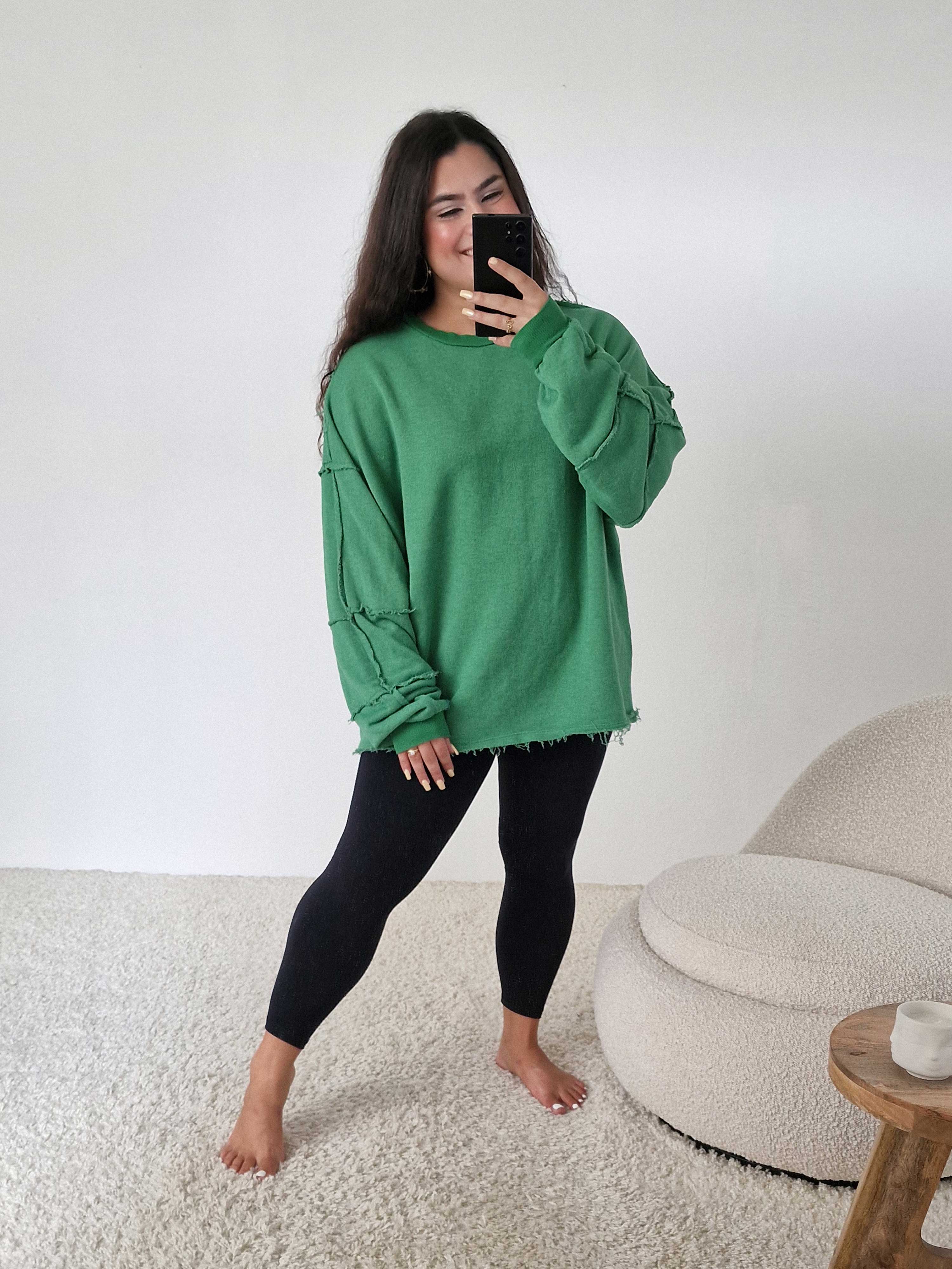 Basic Vokuhila Sweater Used-Look - Grün