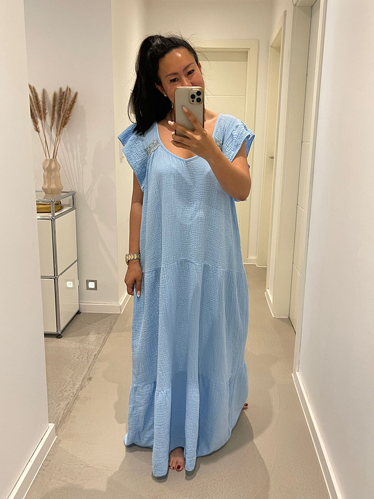 Ärmelloses Musselin Maxikleid - MALTA - Babyblau