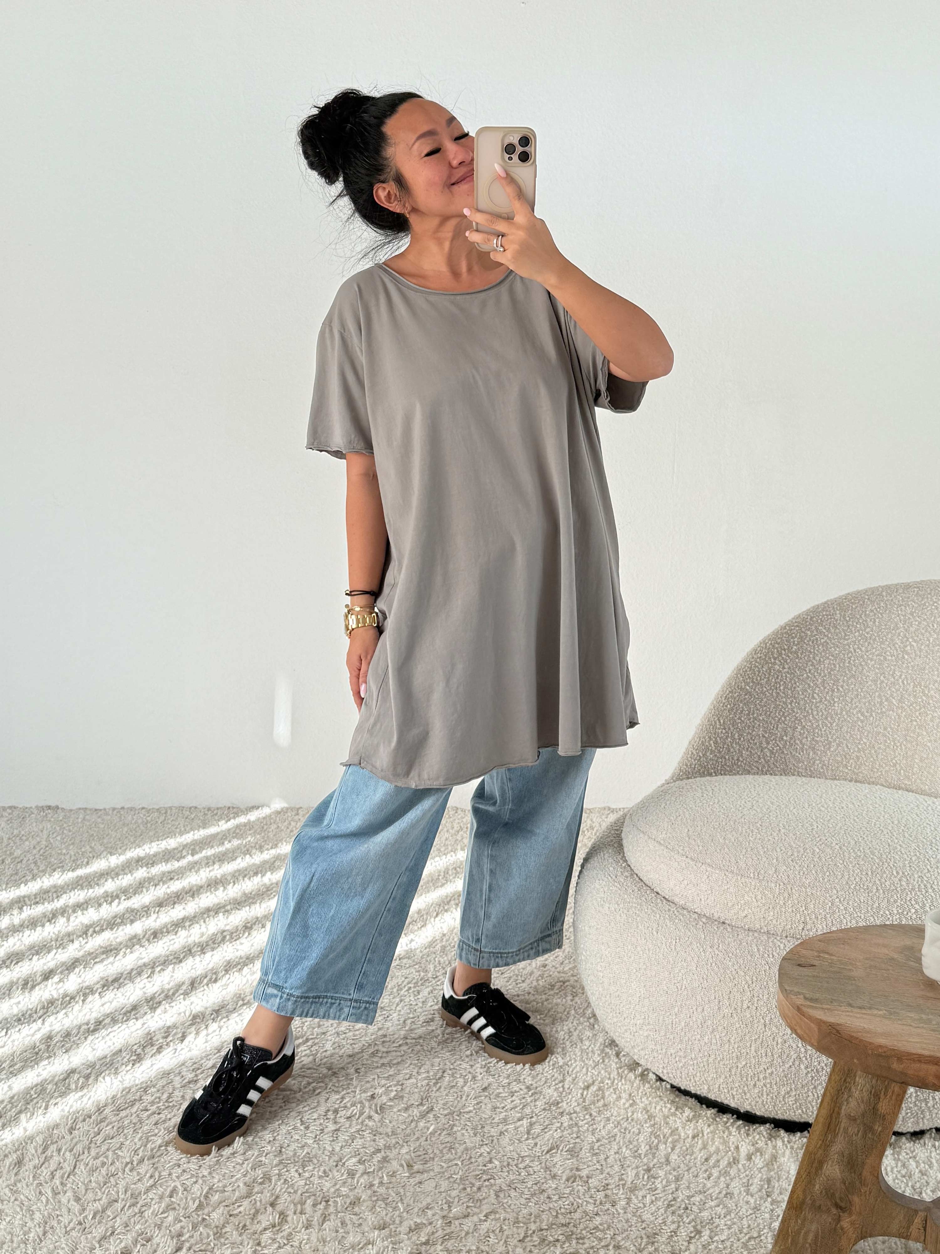 Basic Long Kurzarmshirt - Taupe