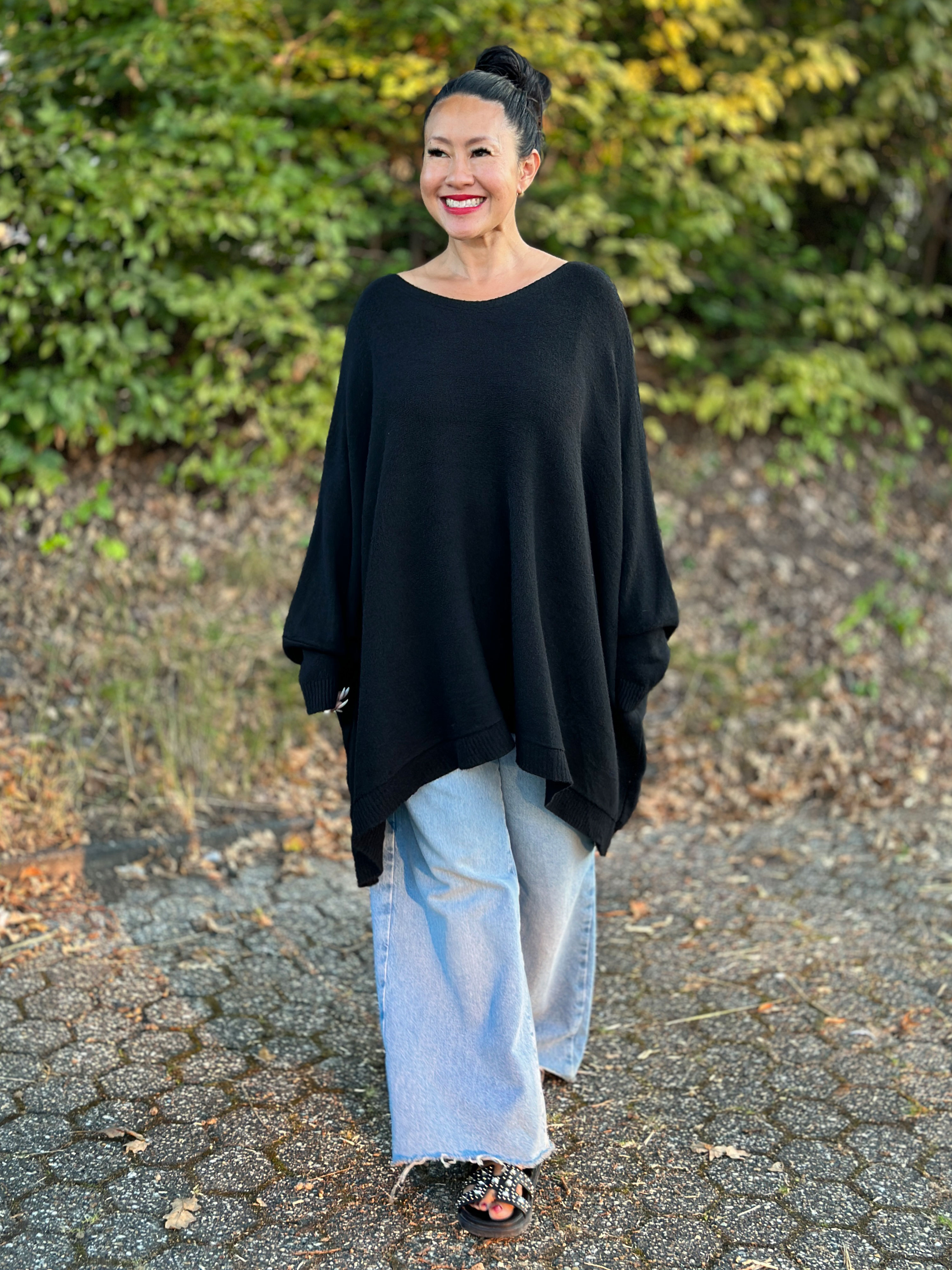 Oversize Viskose Pullover - Schwarz