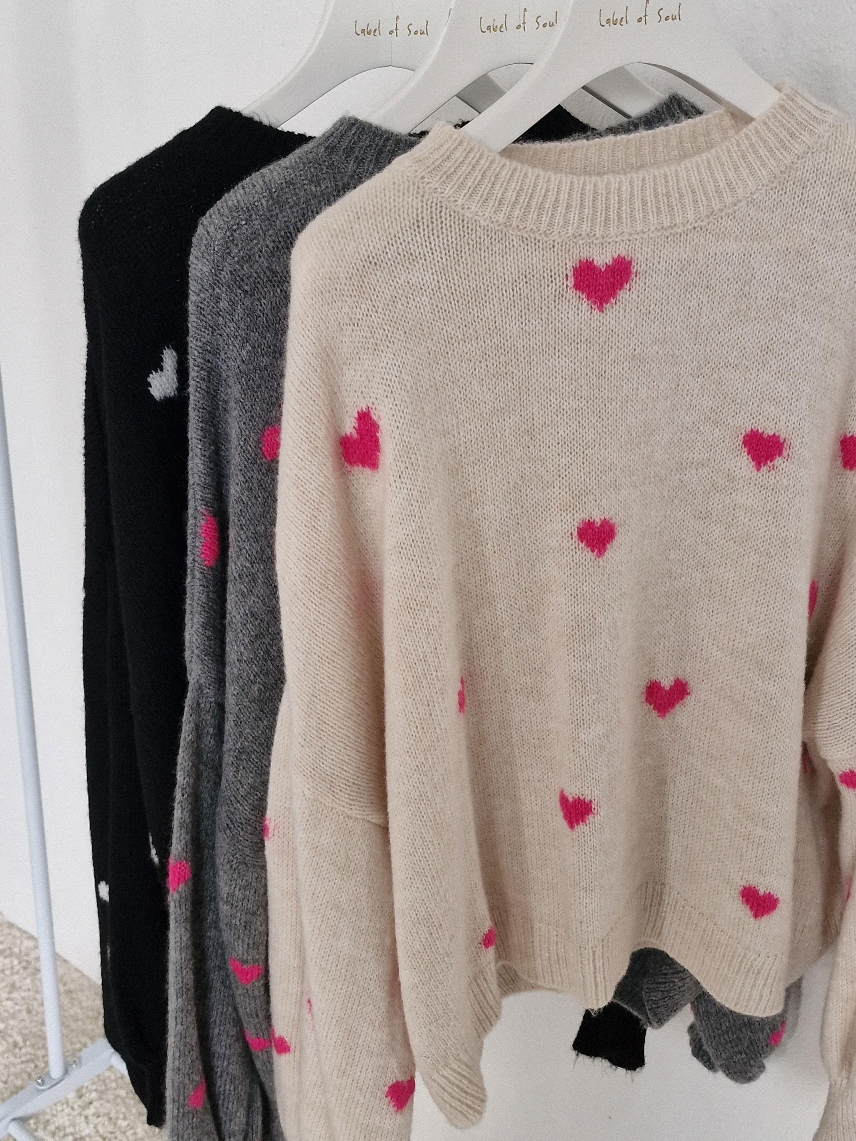 Strickpullover - LITTLE HEARTS - Anthrazit/Pink