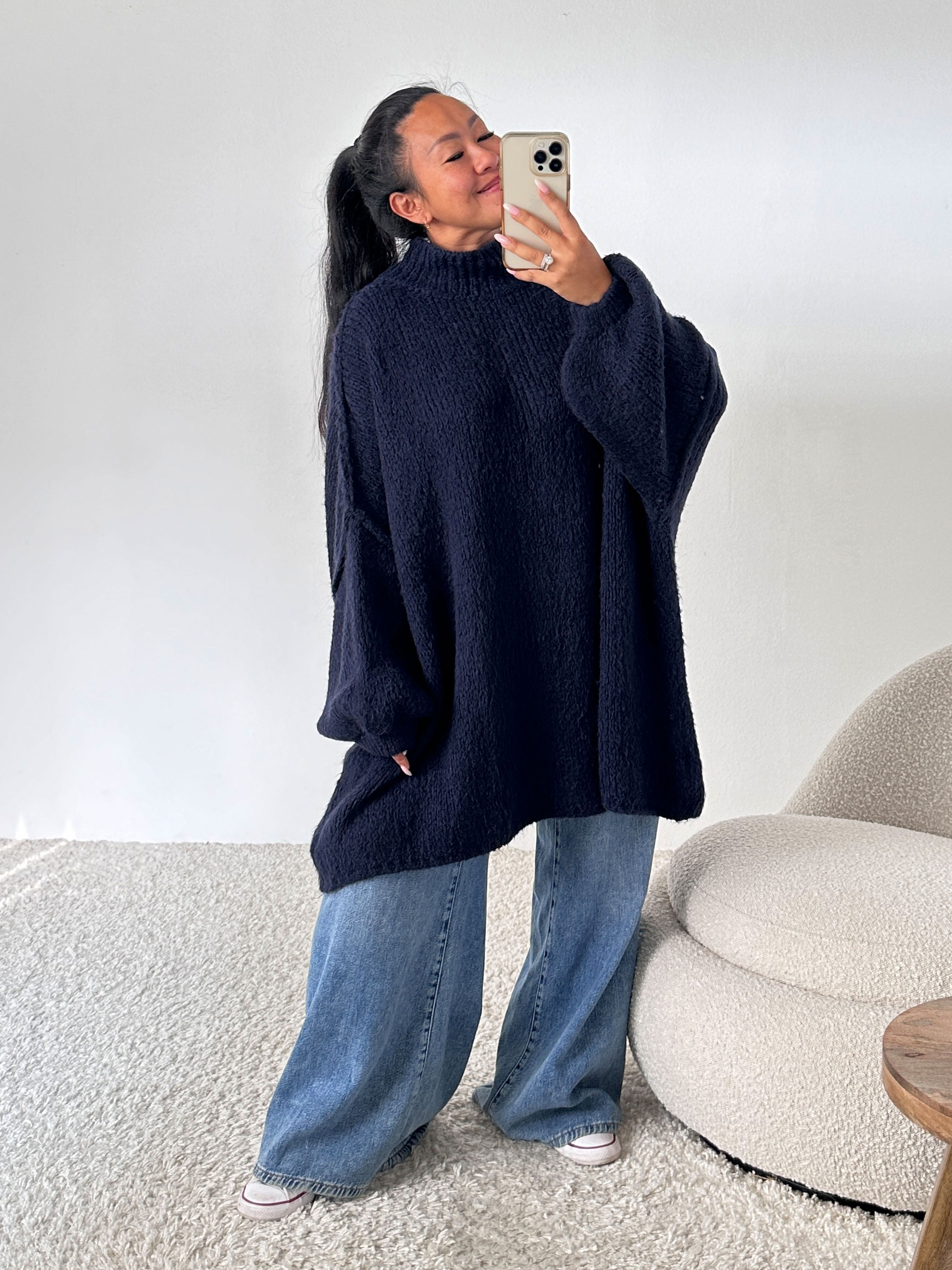 Oversize Strickpullover mit Stehkragen FLAUSCHI - TALL - Navy