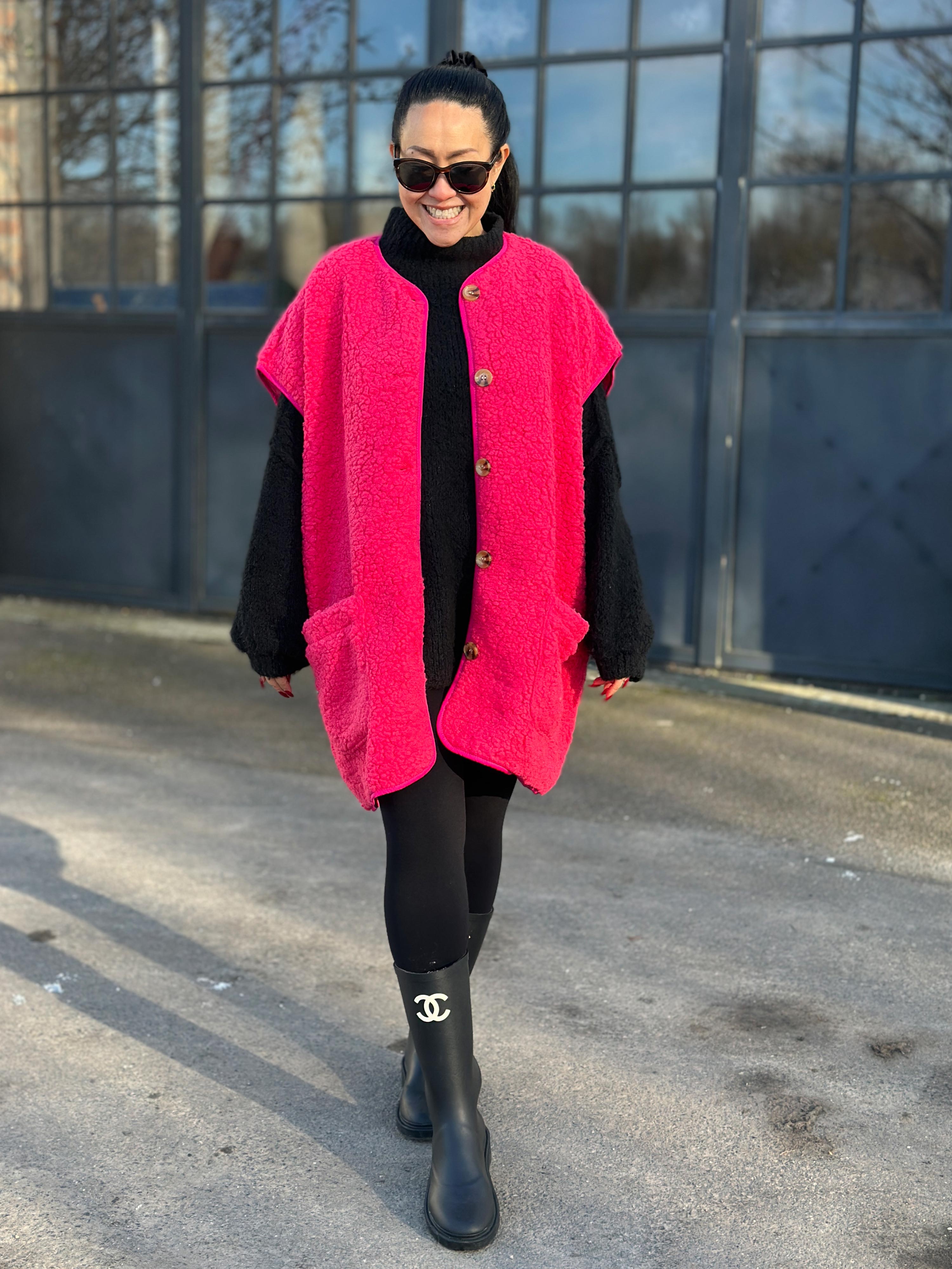 Oversize Teddylook Weste - ALMA - Neon Pink