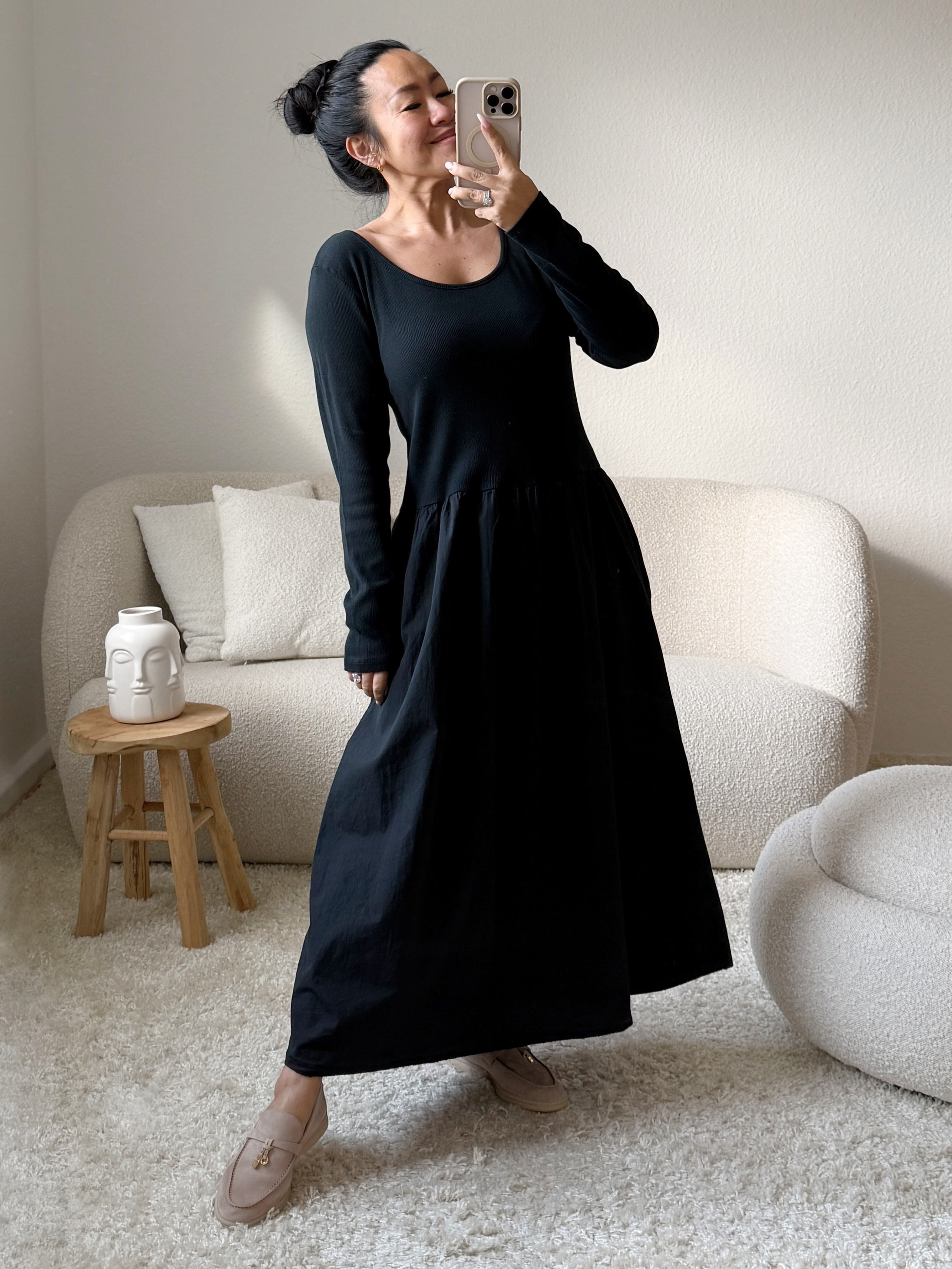 Cotton Kleid mit Seitentaschen - Schwarz