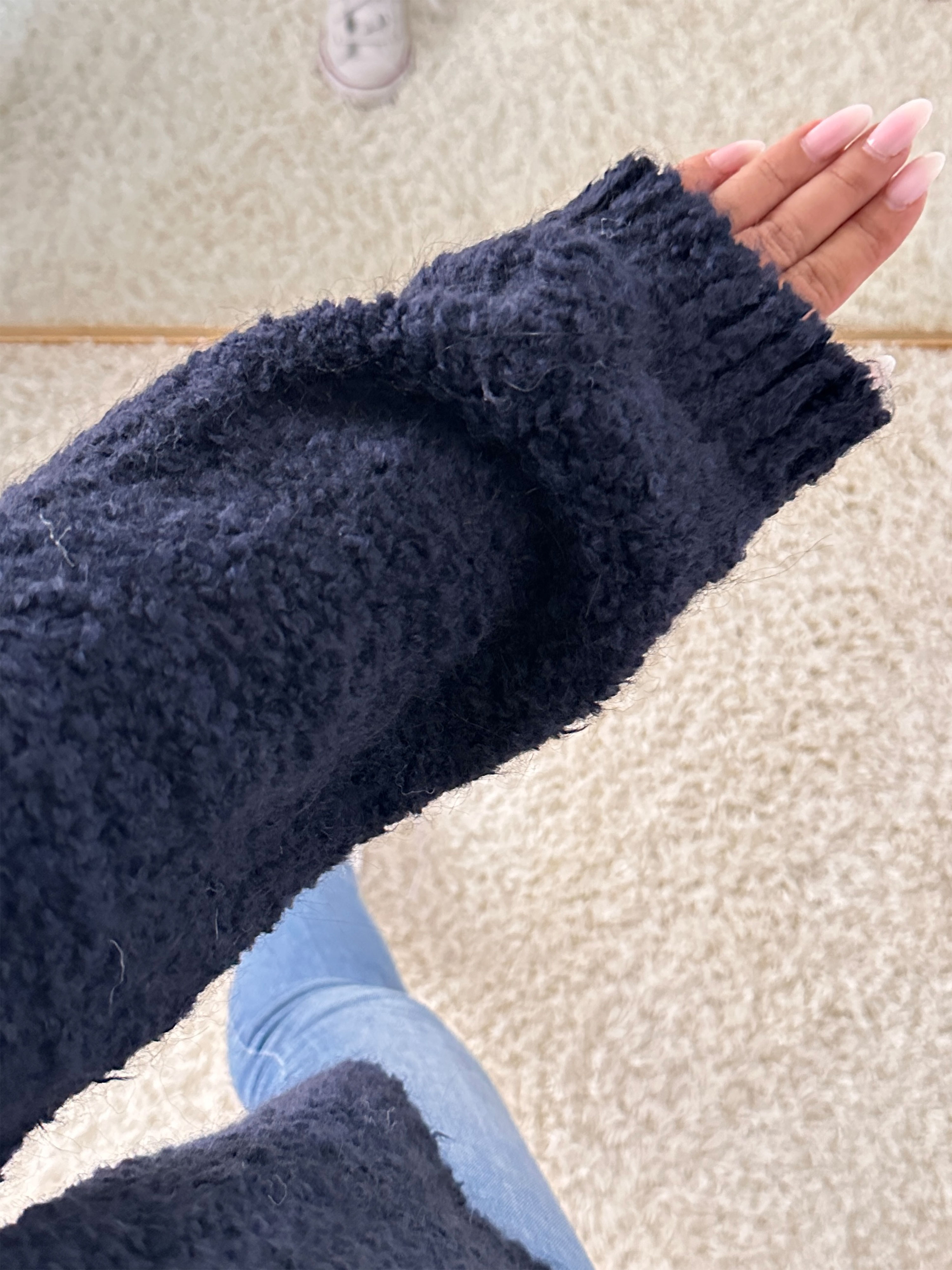 Bouclé Pullover mit Stehkragen - Navy