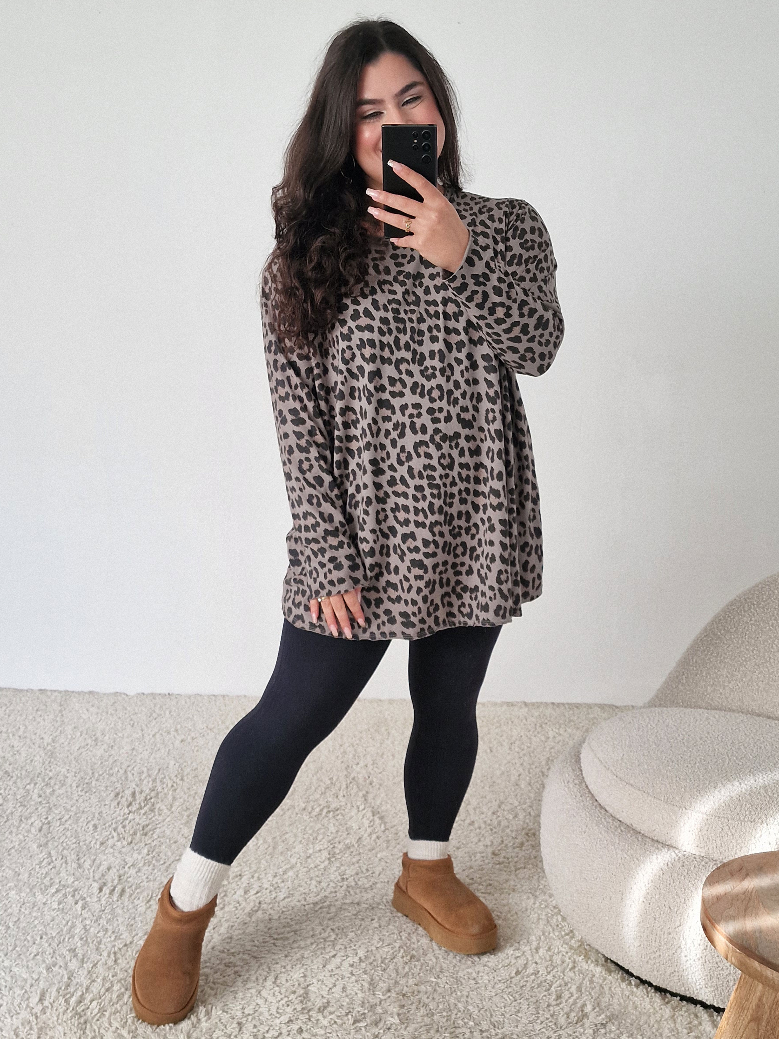 Basic Long Langarmshirt - LEOPARD - Taupe