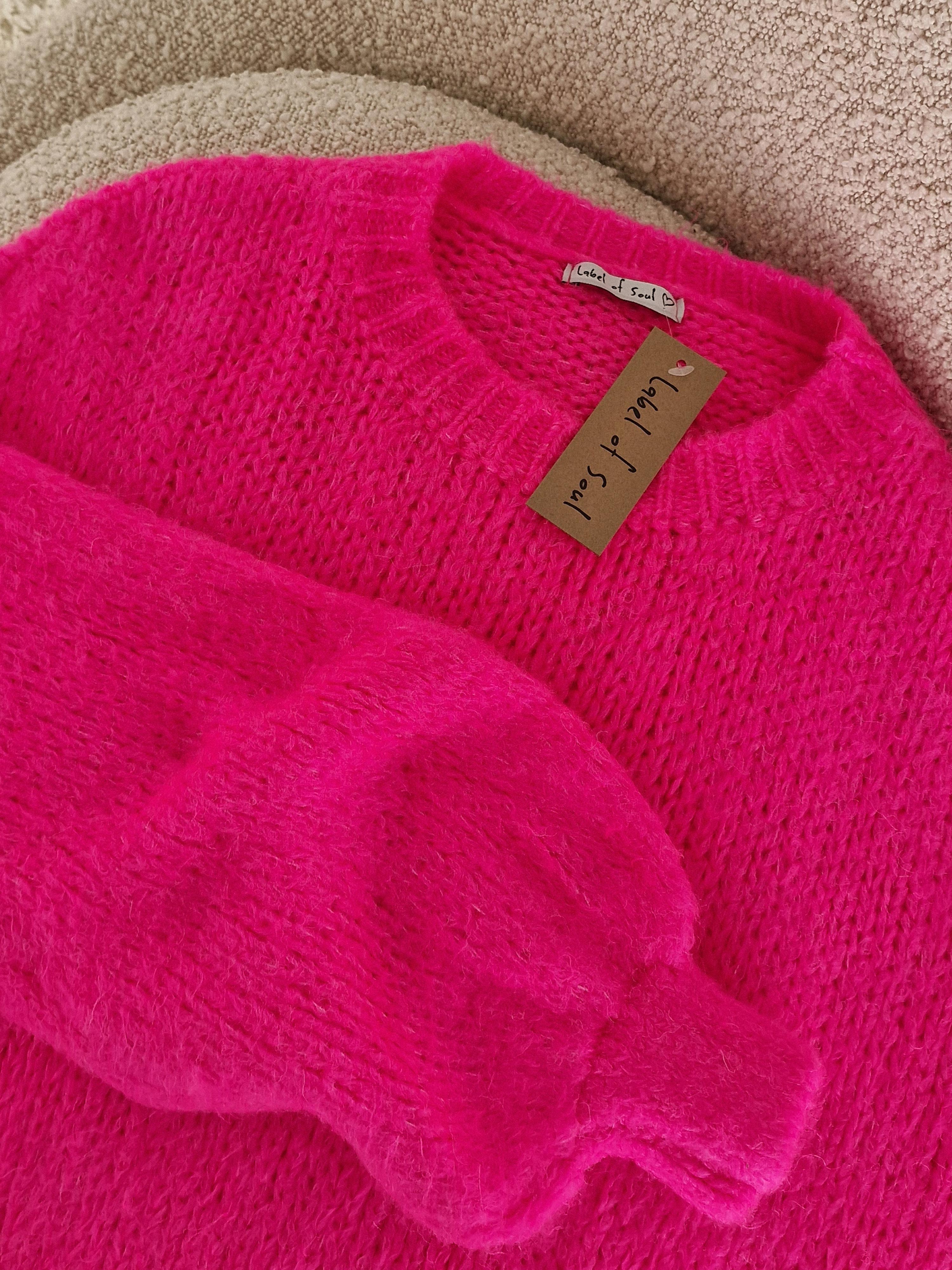 Strickpullover mit Rundhalsausschnitt - FLAUSCHI - Neon Pink