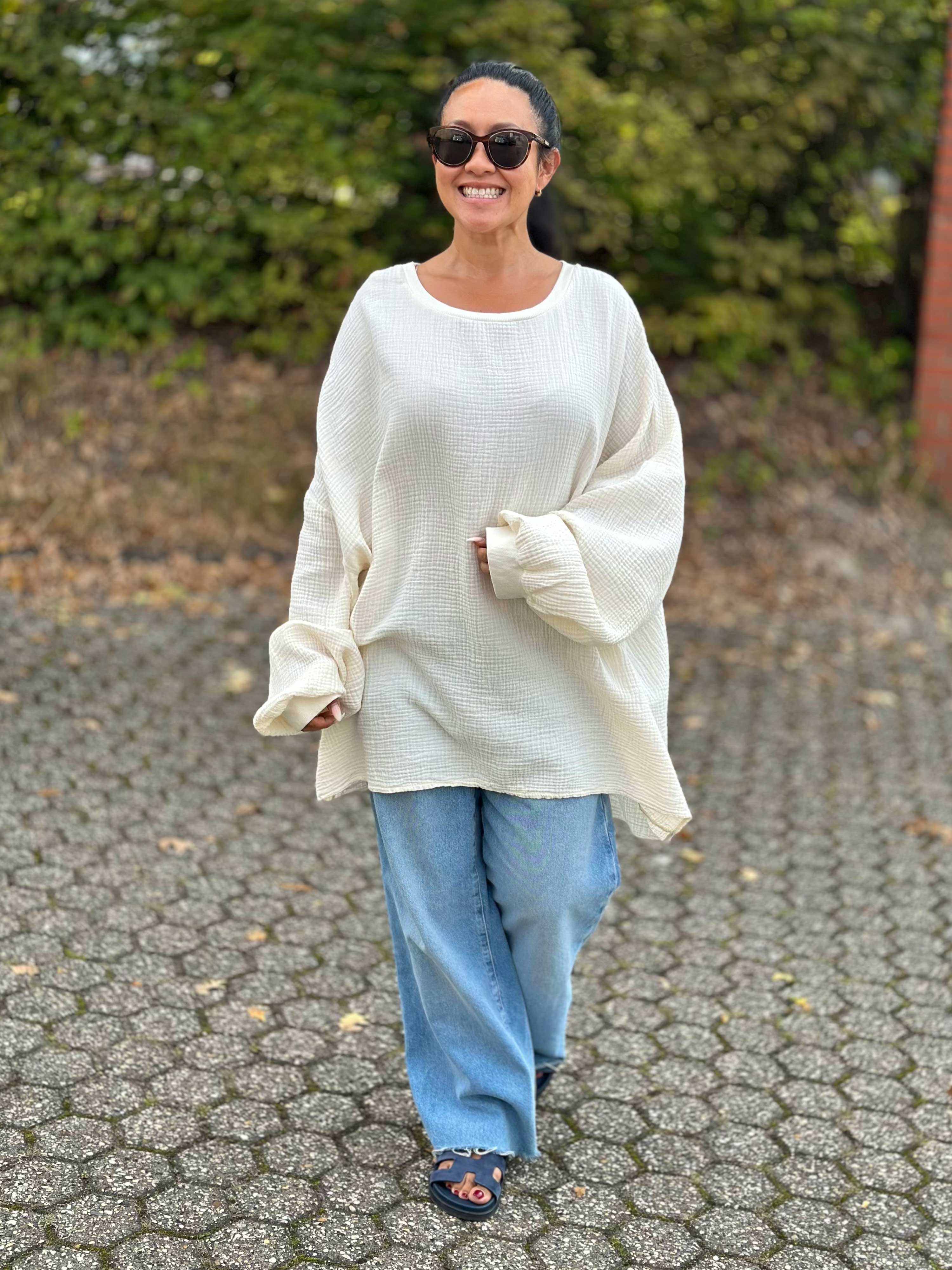 Musselin Oversize Sweatshirt - Vanille