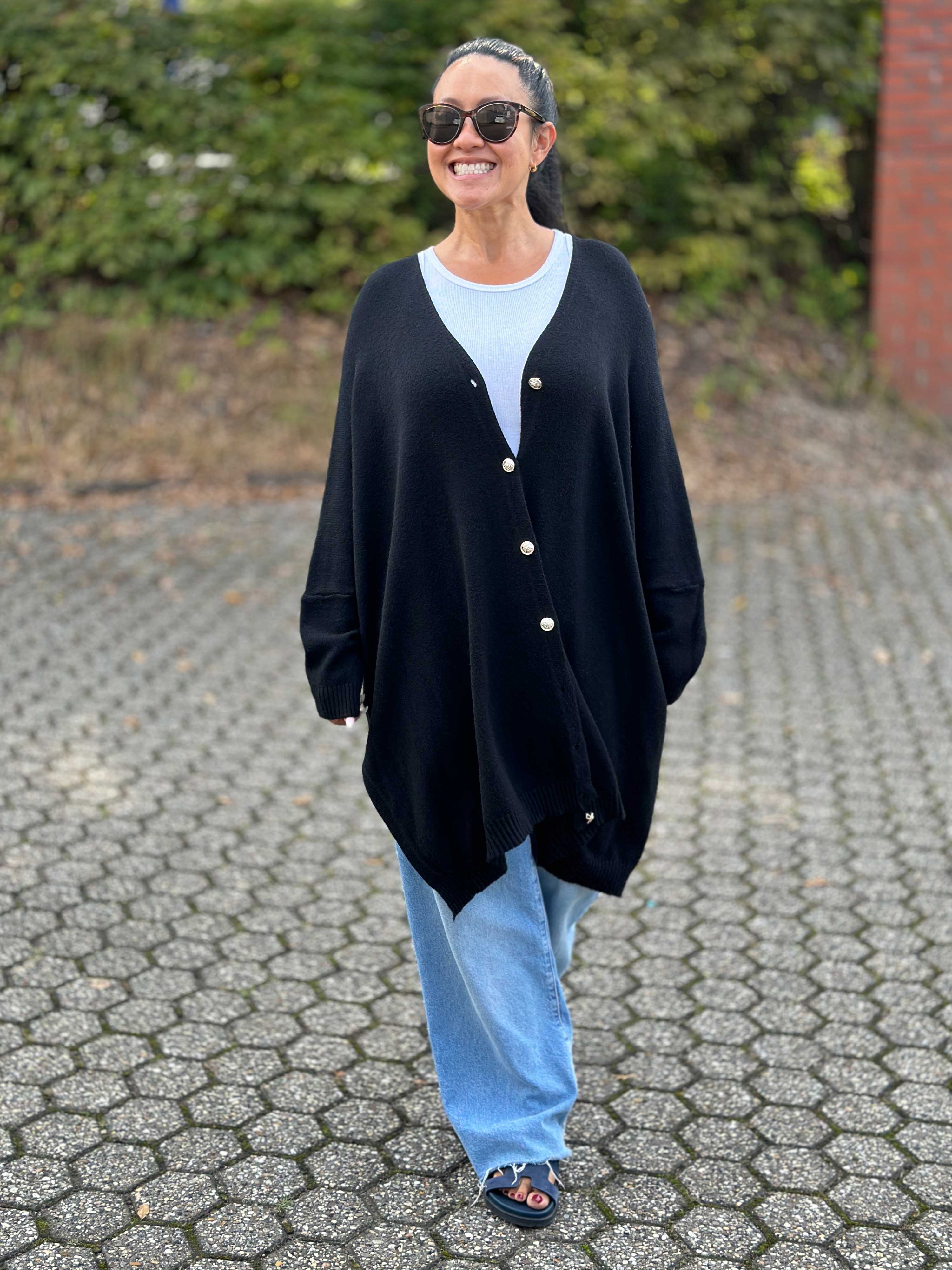 Oversize Viskose Cardigan - Schwarz