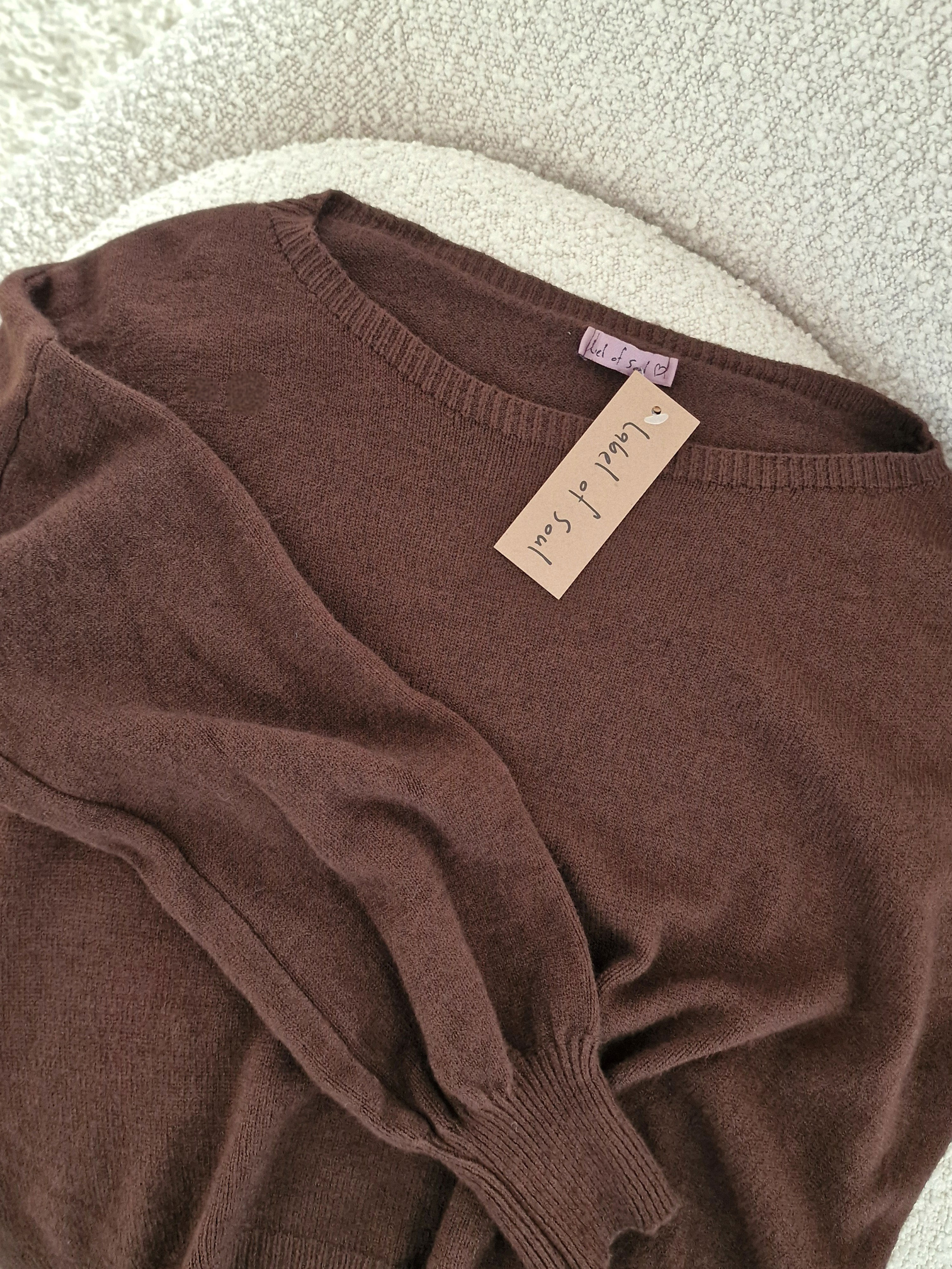 Cropped Viskose Pullover mit Rundhalsausschnitt - Schoko