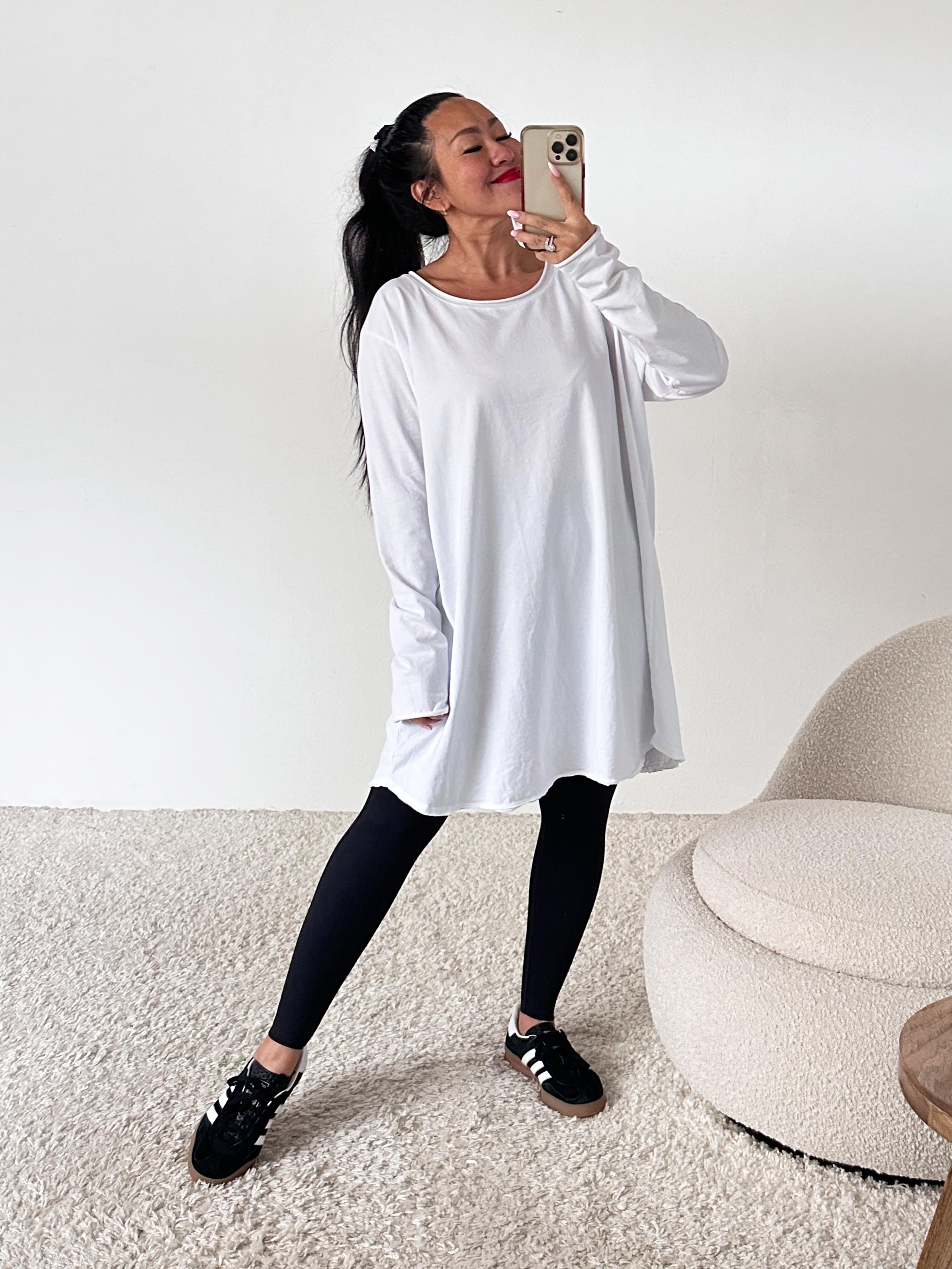 Basic Long Langarmshirt - Weiss