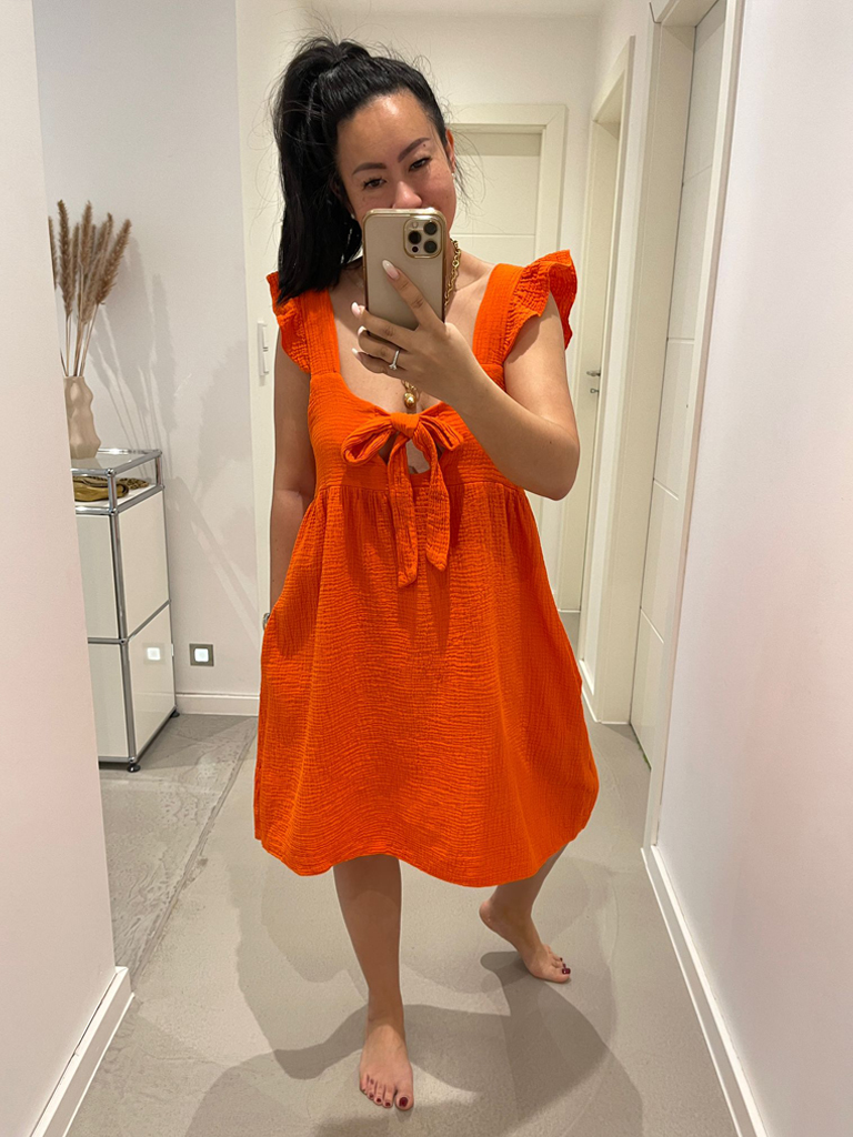 Musselin Kleid mit Schleife - Palma - Blutorange