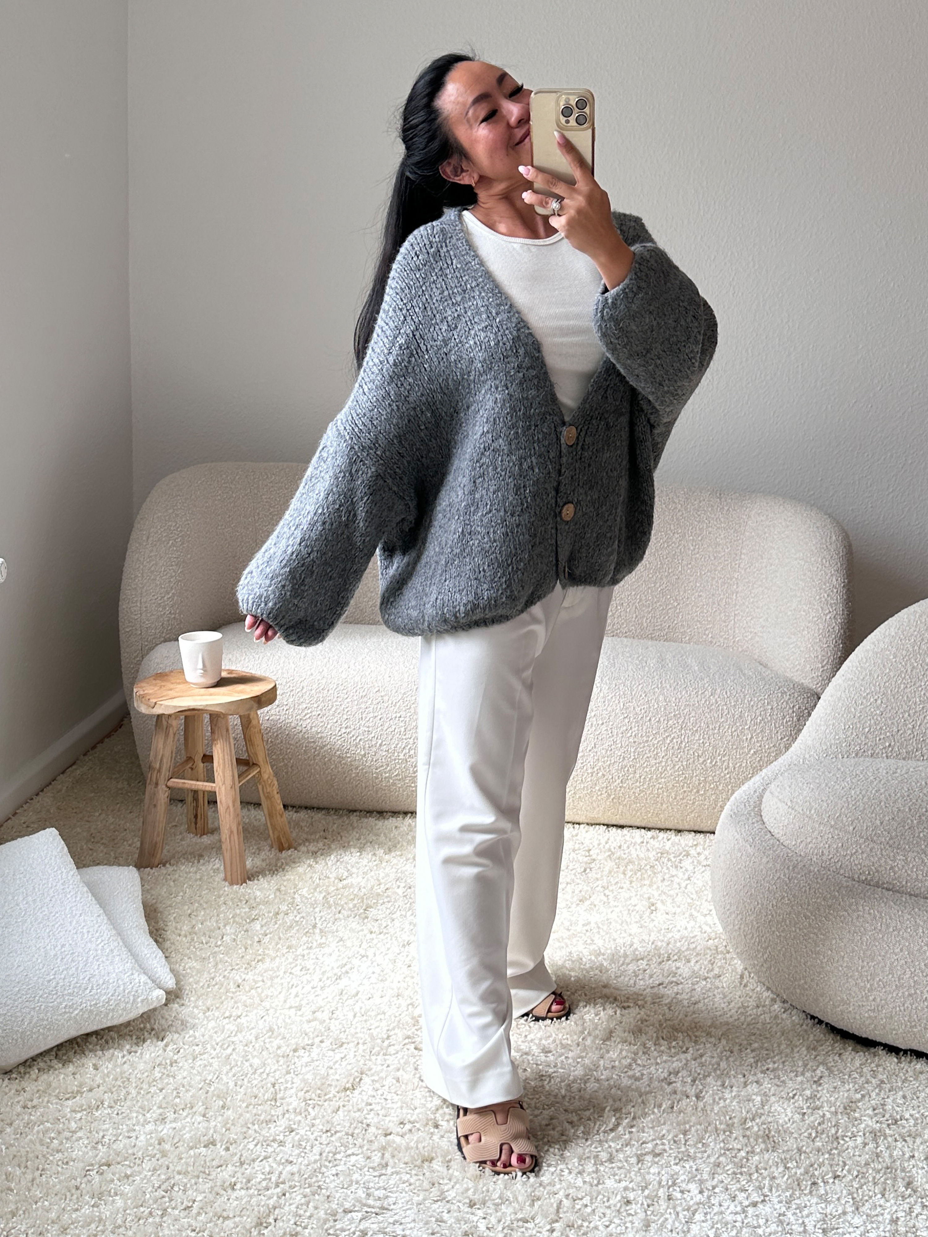 Oversize Cardigan FLAUSCHI mit Knöpfen - Grau