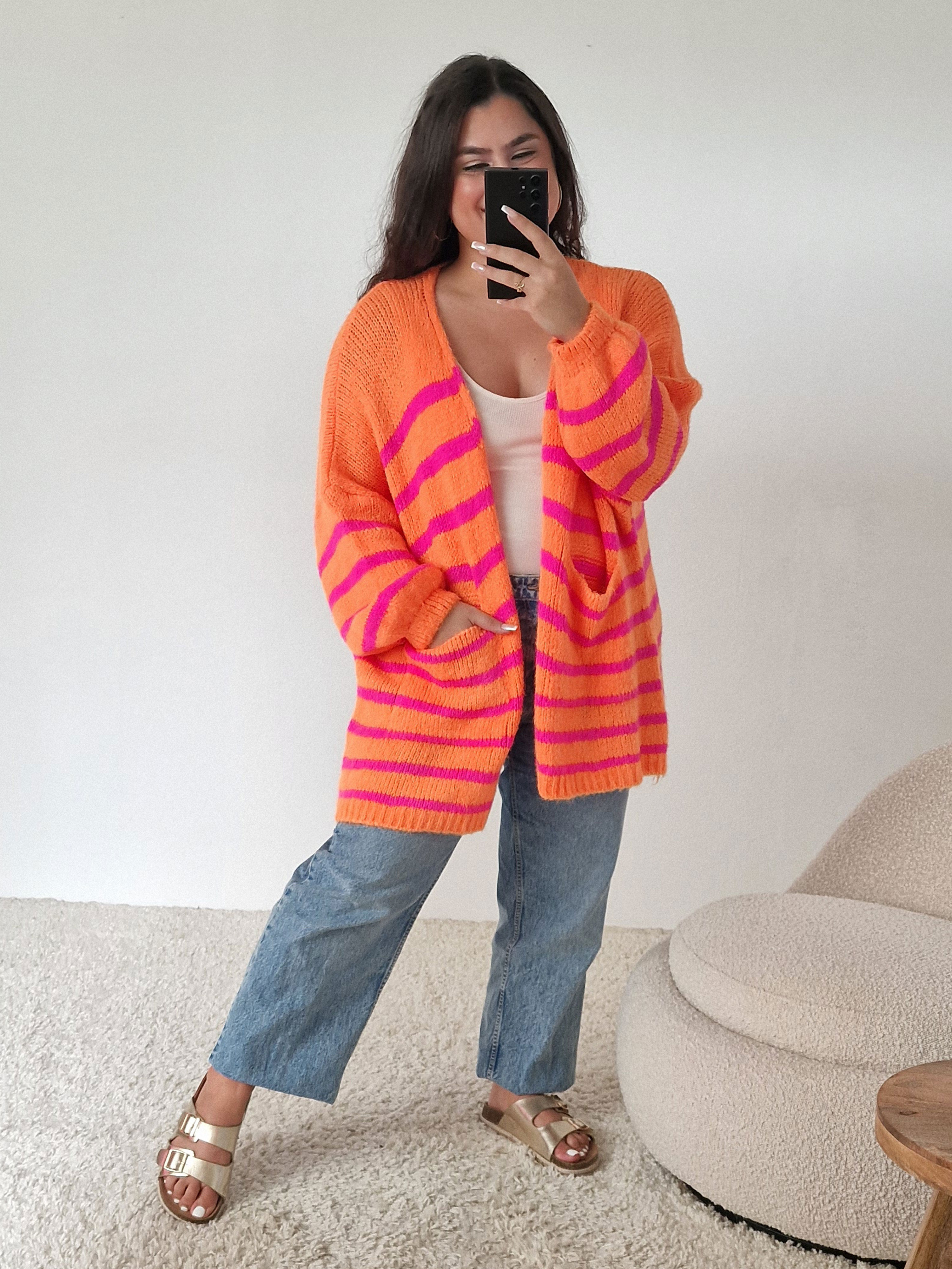 Oversize Cardigen mit Taschen FLAUSCHI - STRIPES - Lollipop