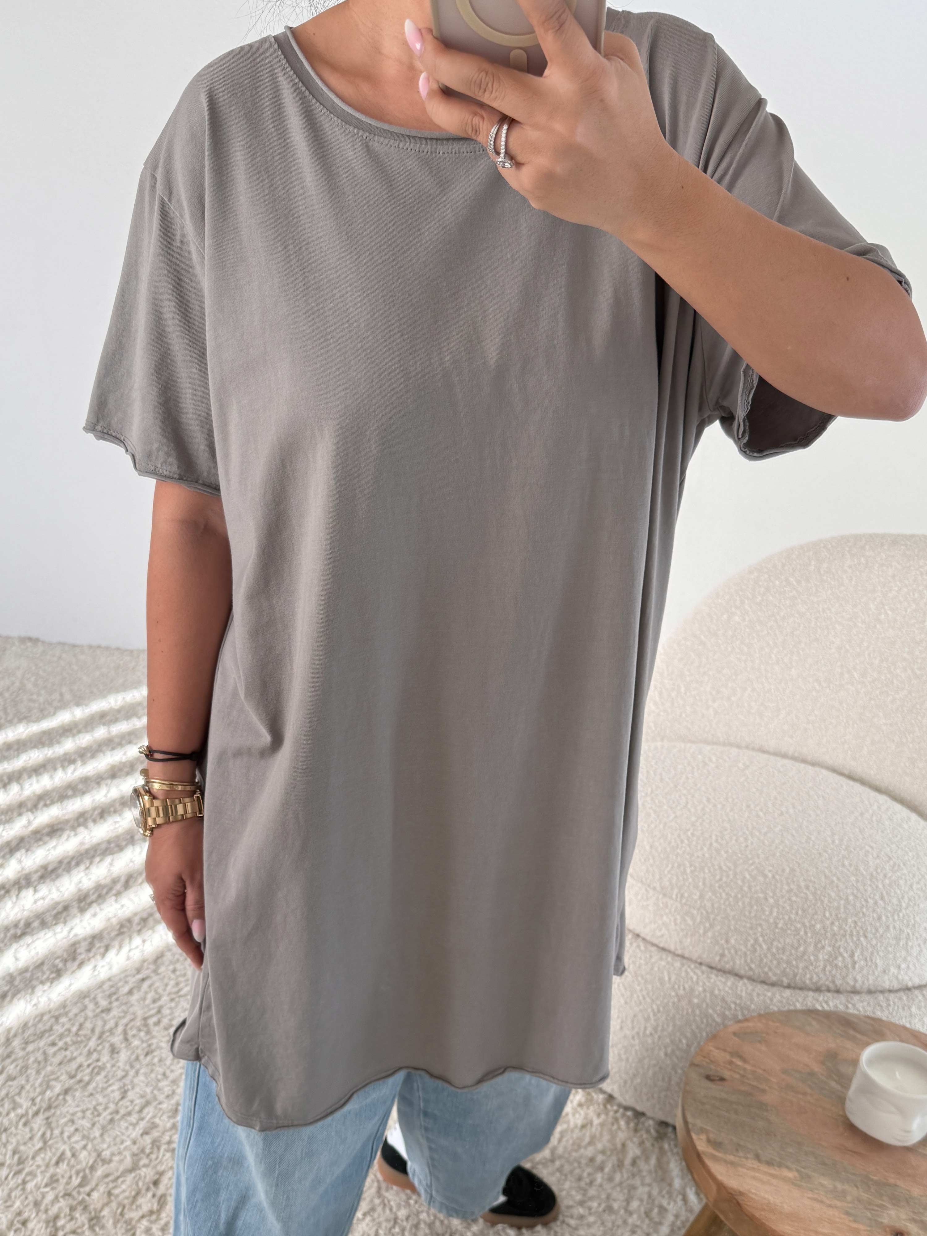 Basic Long Kurzarmshirt - Taupe