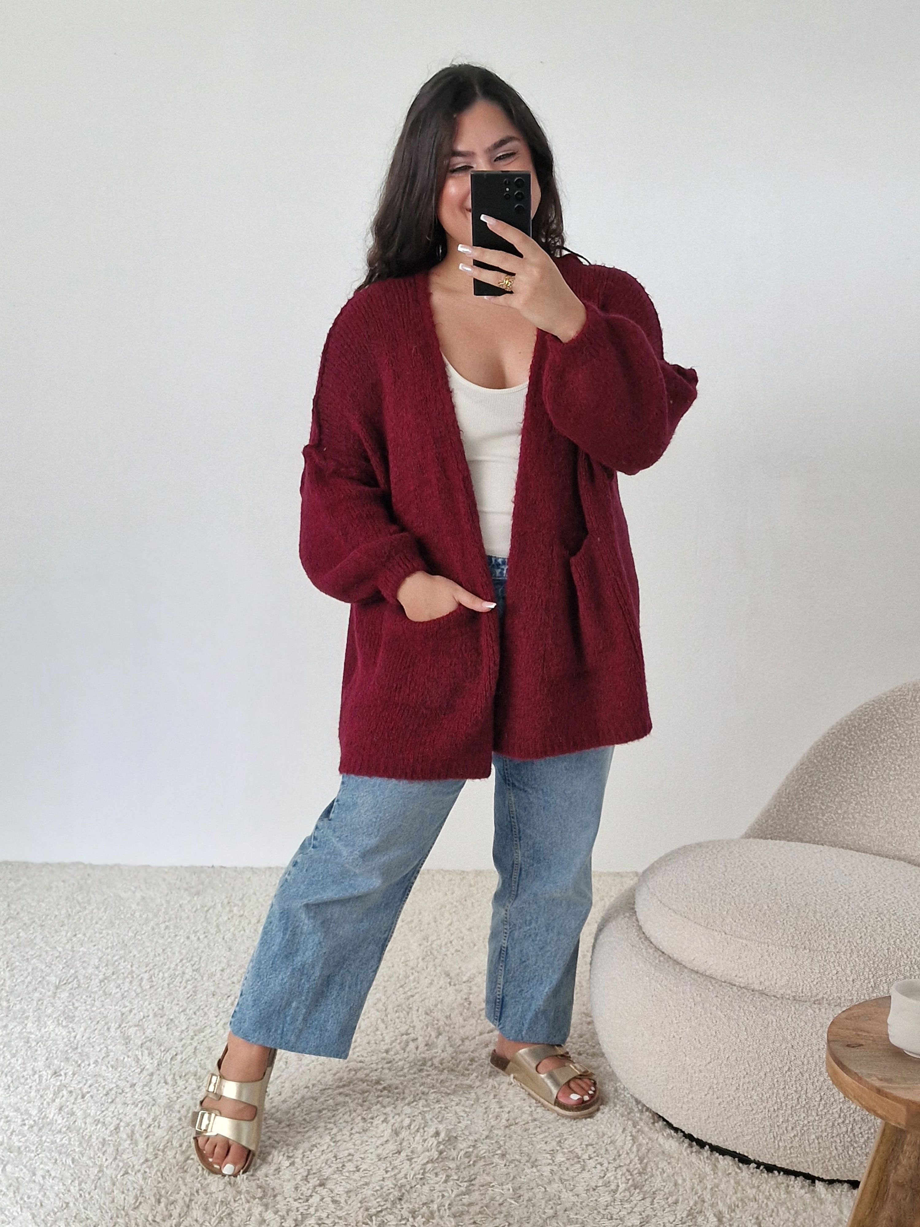 Oversize Cardigen mit Taschen - FLAUSCHI - Bordeaux