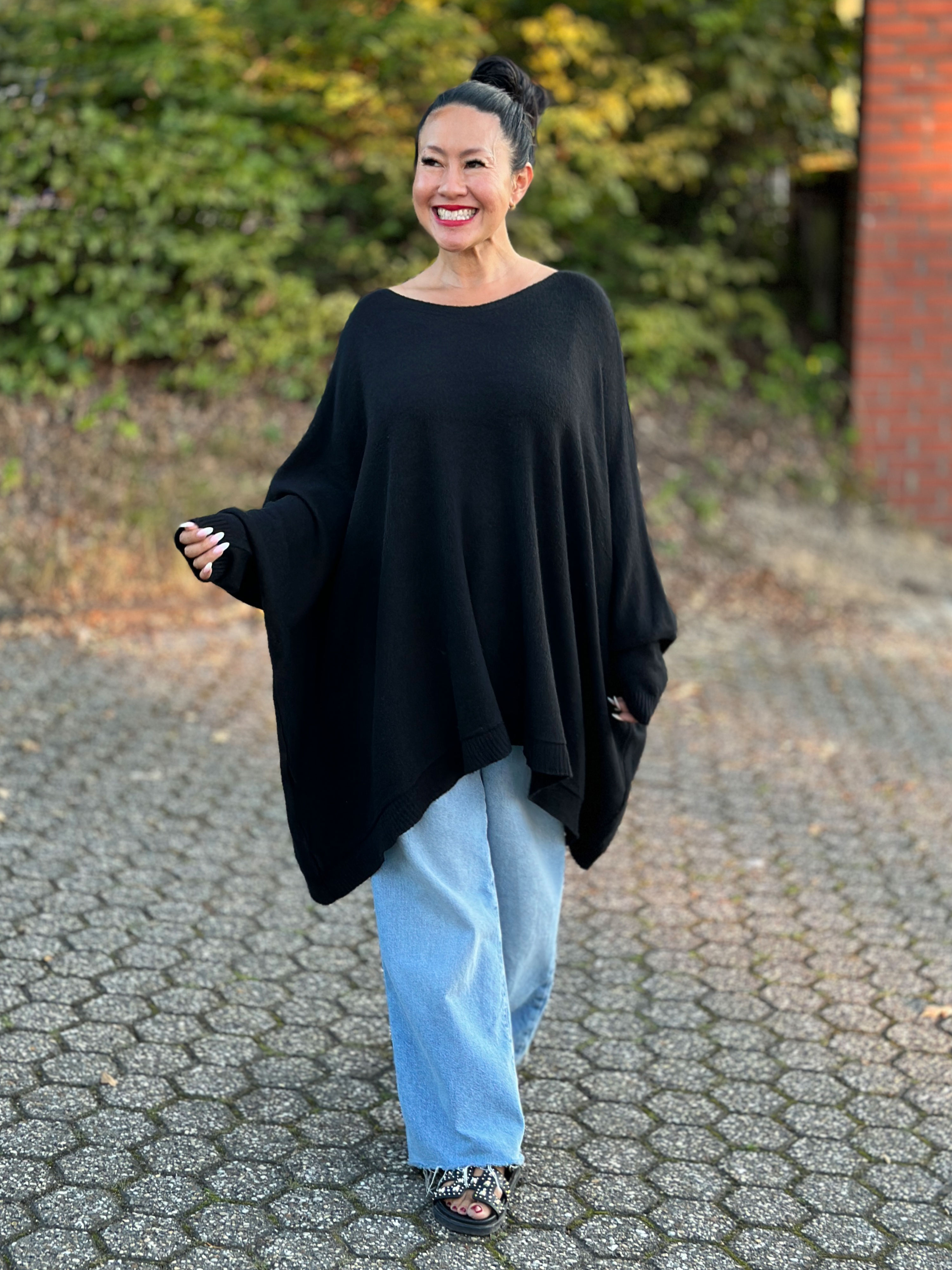 Oversize Viskose Pullover TALL - Schwarz