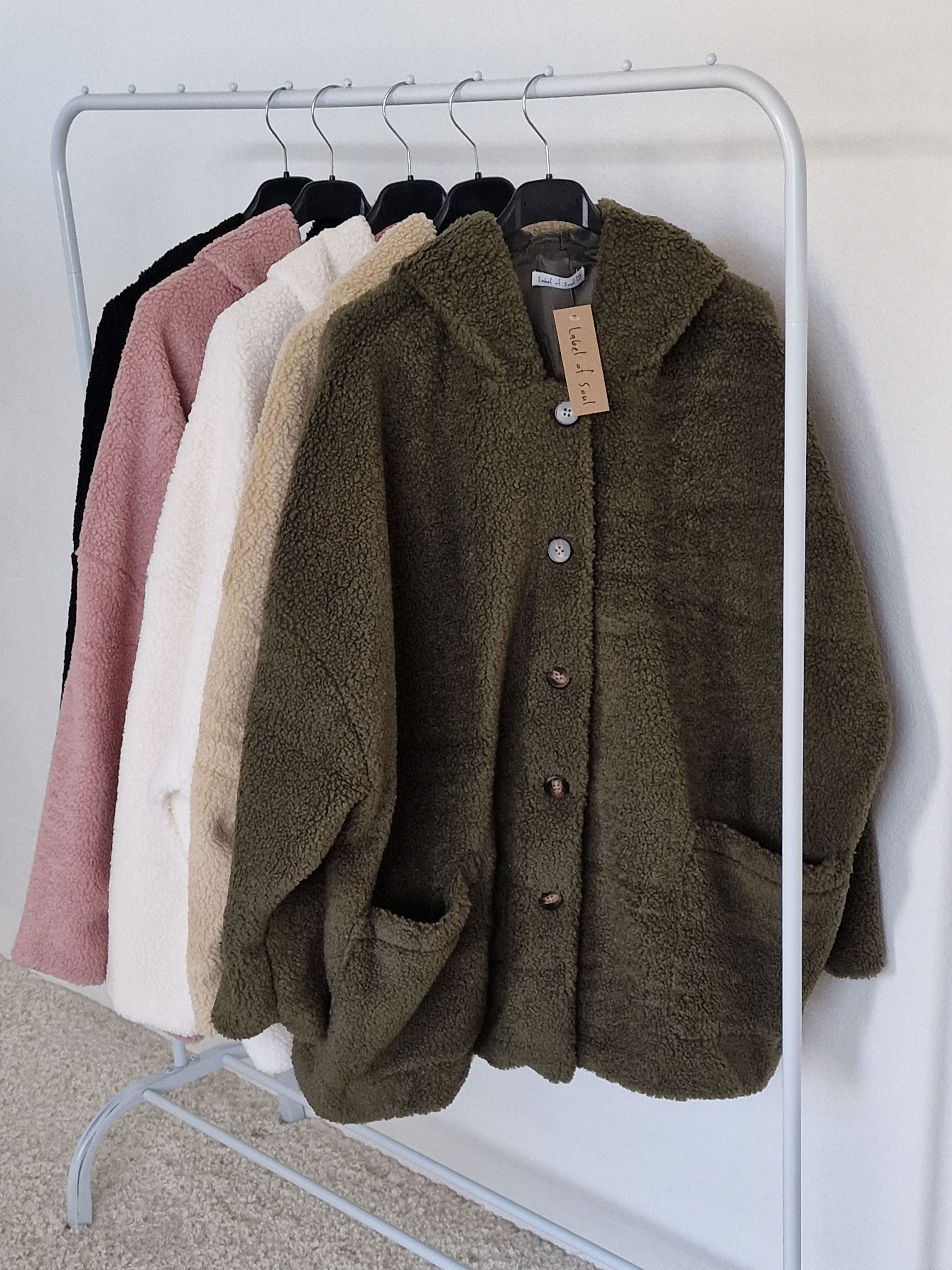 Teddylook Oversize Jacke mit Kapuze - Olive