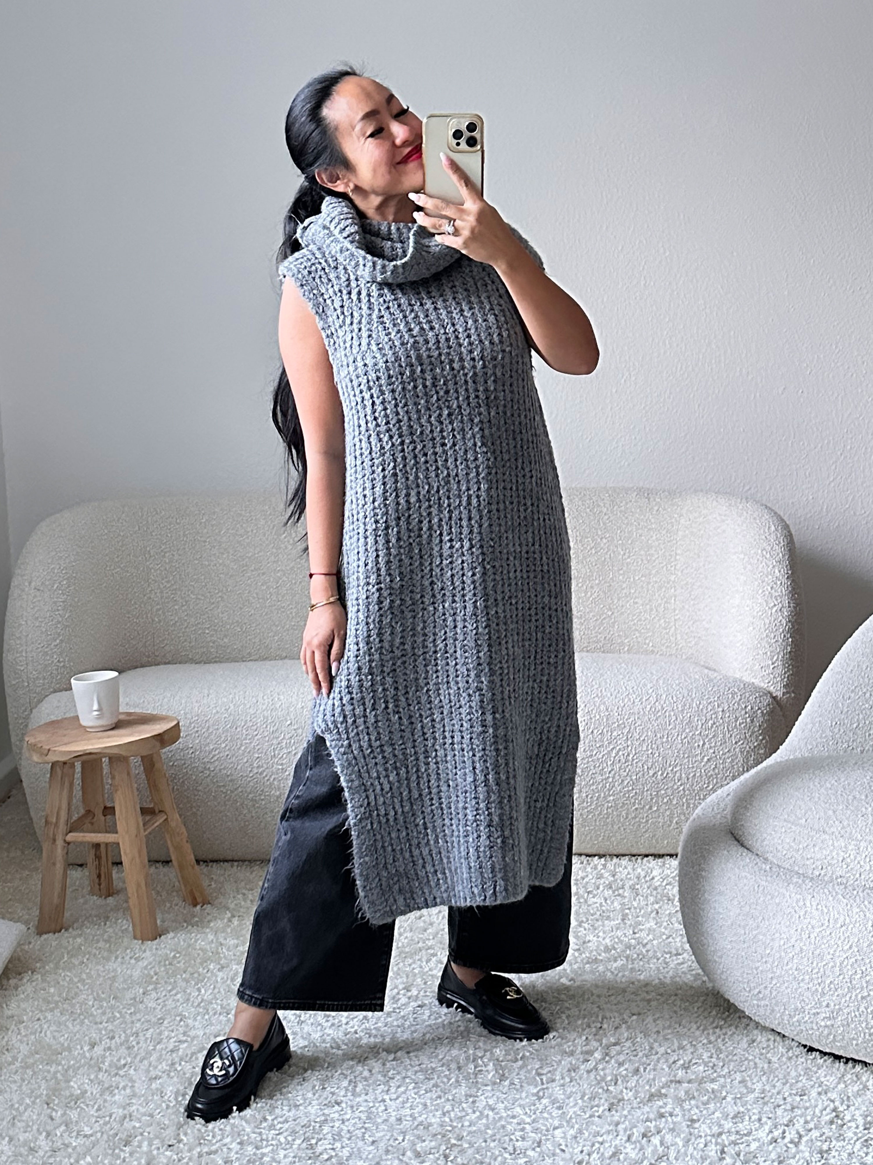 Pullunder Strickkleid mit Rollkragen - FLAUSCHI - Anthrazit