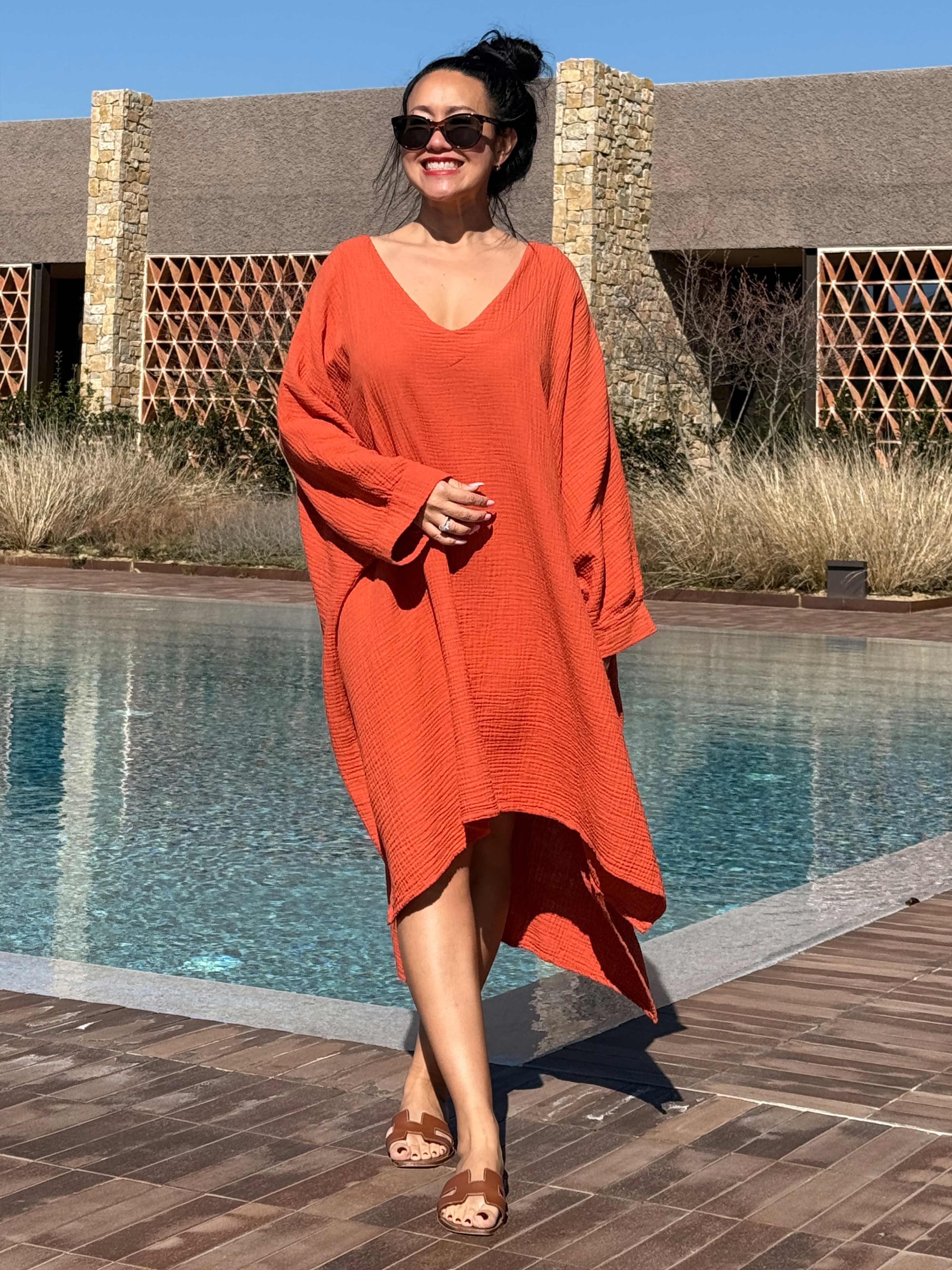 Oversize Musselin Blusen Poncho - Pumpkin